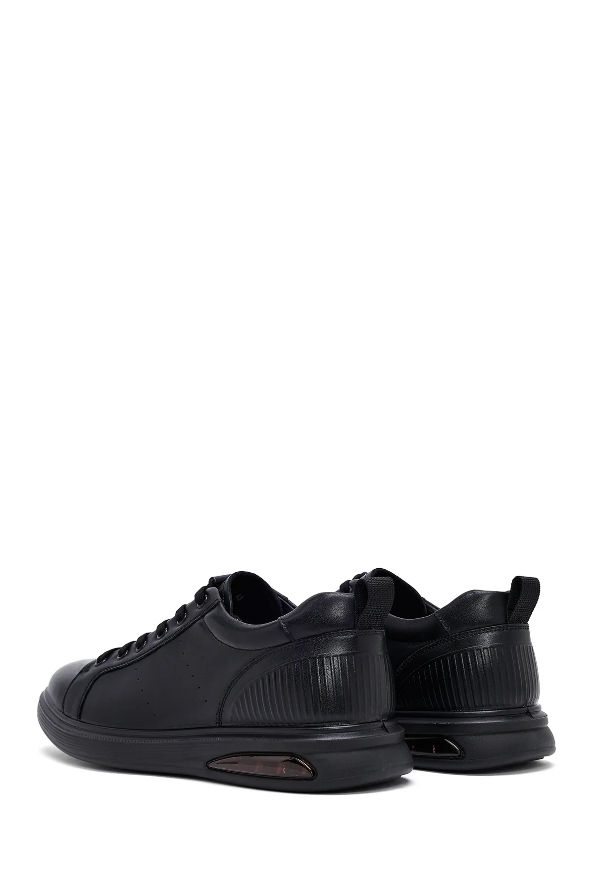 Erkek Siyah Bağcıklı Deri Sneaker - Image 5