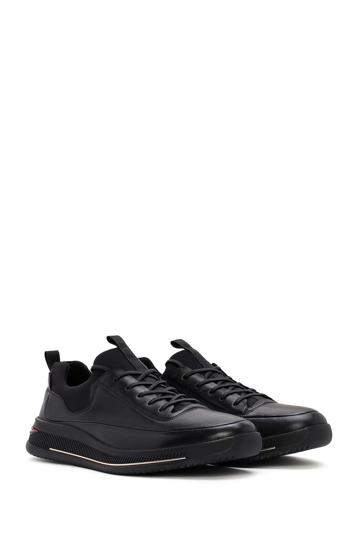 Erkek Siyah Bağcıklı Deri Sneaker - Image 3