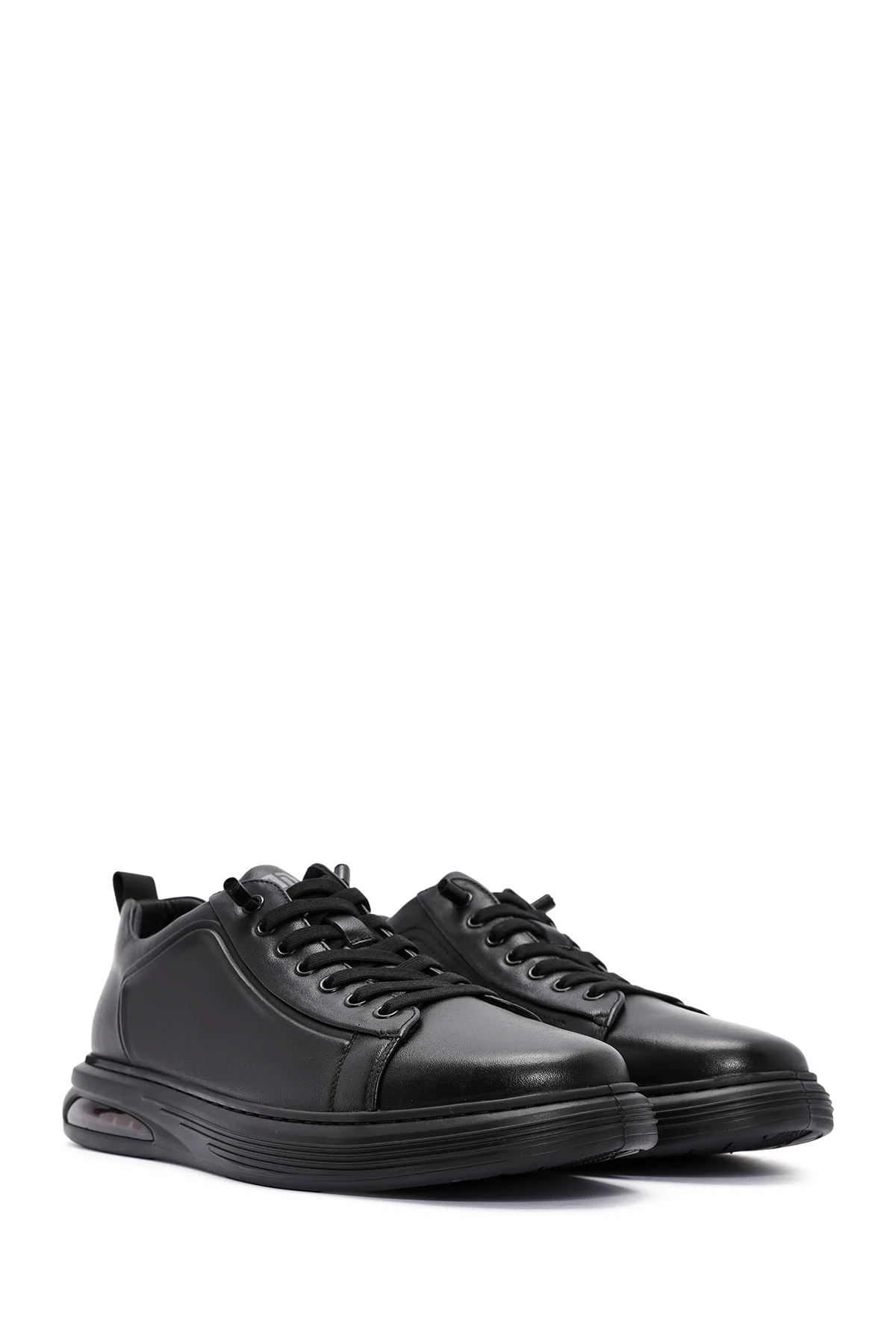 Erkek Siyah Bağcıklı Deri Sneaker - Image 3