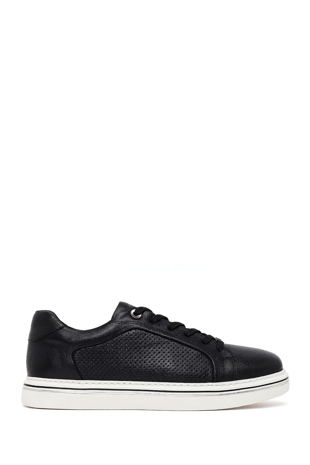 Erkek Siyah Bağcıklı Deri Sneaker