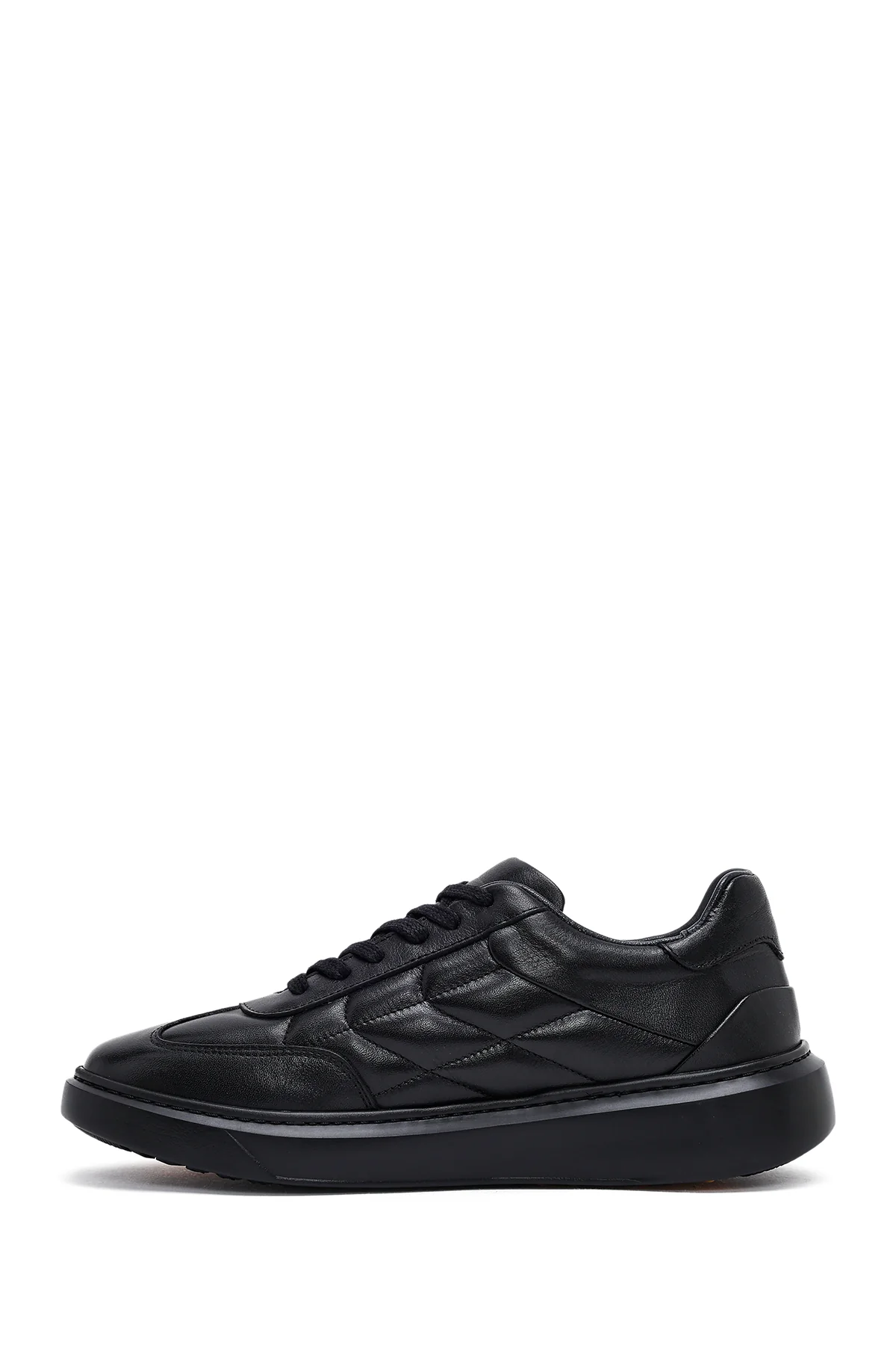 Erkek Siyah Bağcıklı Kalın Tabanlı Baskılı Deri Sneaker - Image 2