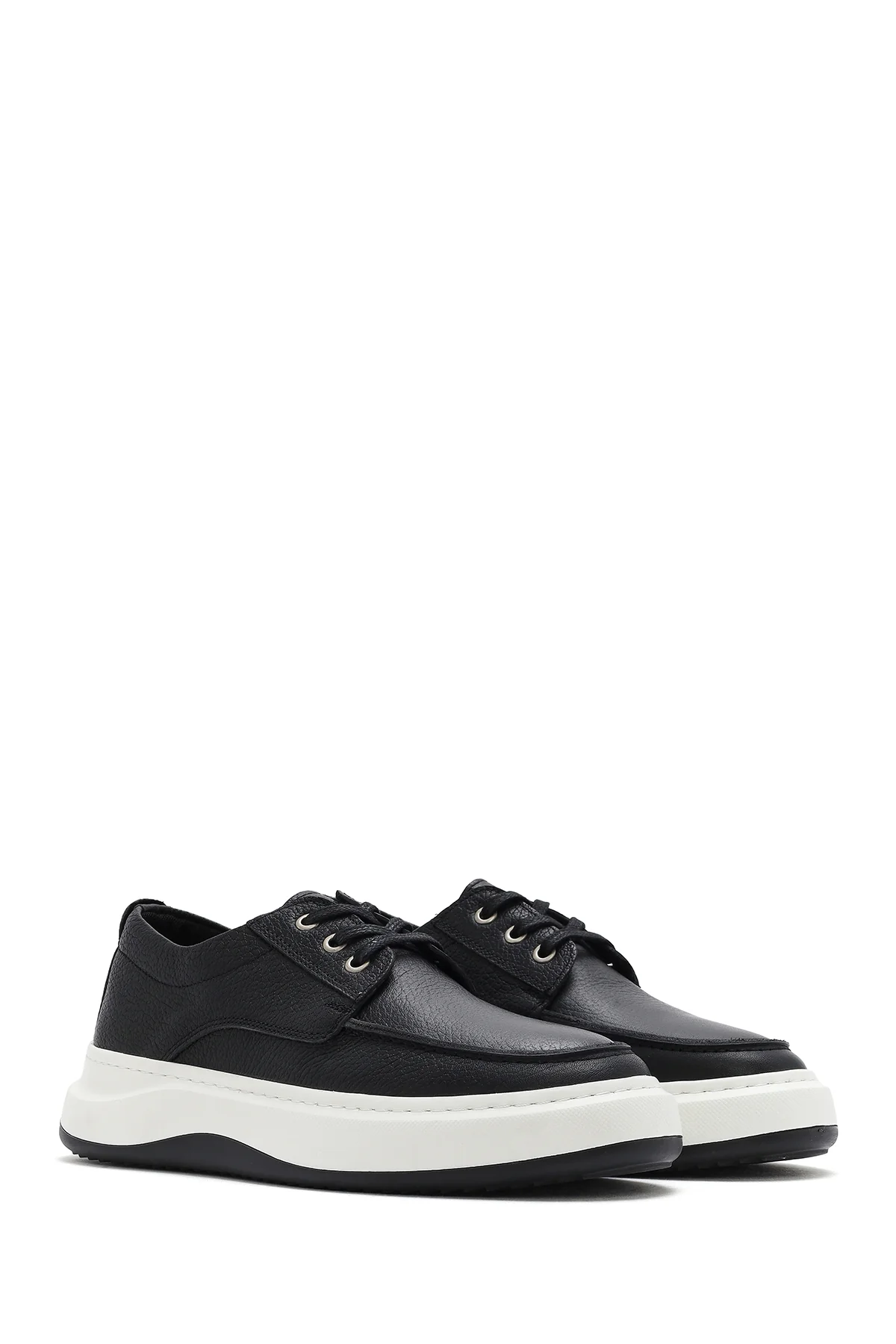 Erkek Siyah Bağcıklı Kalın Tabanlı Deri Casual Ayakkabı - Image 3
