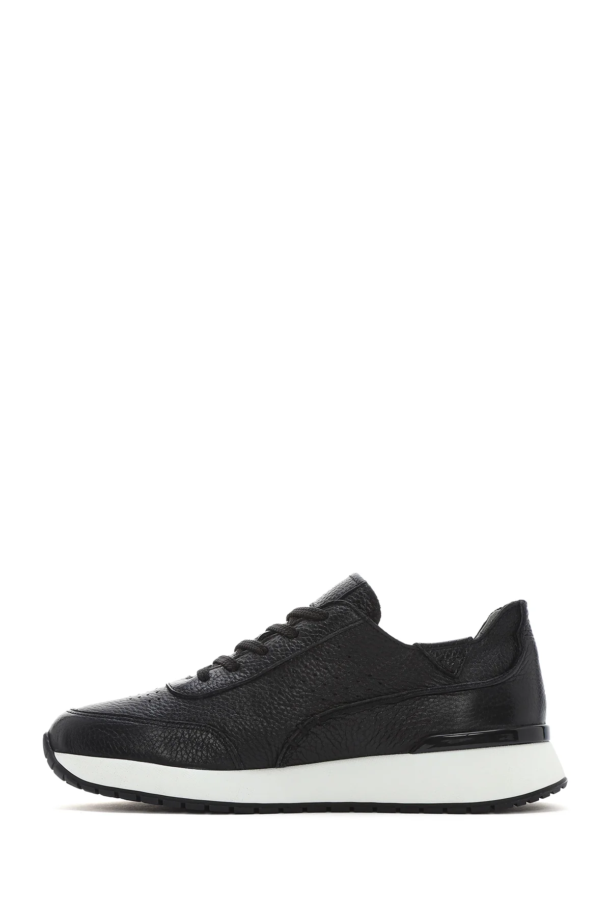 Erkek Siyah Bağcıklı Kalın Tabanlı Deri Casual Sneaker - Image 2