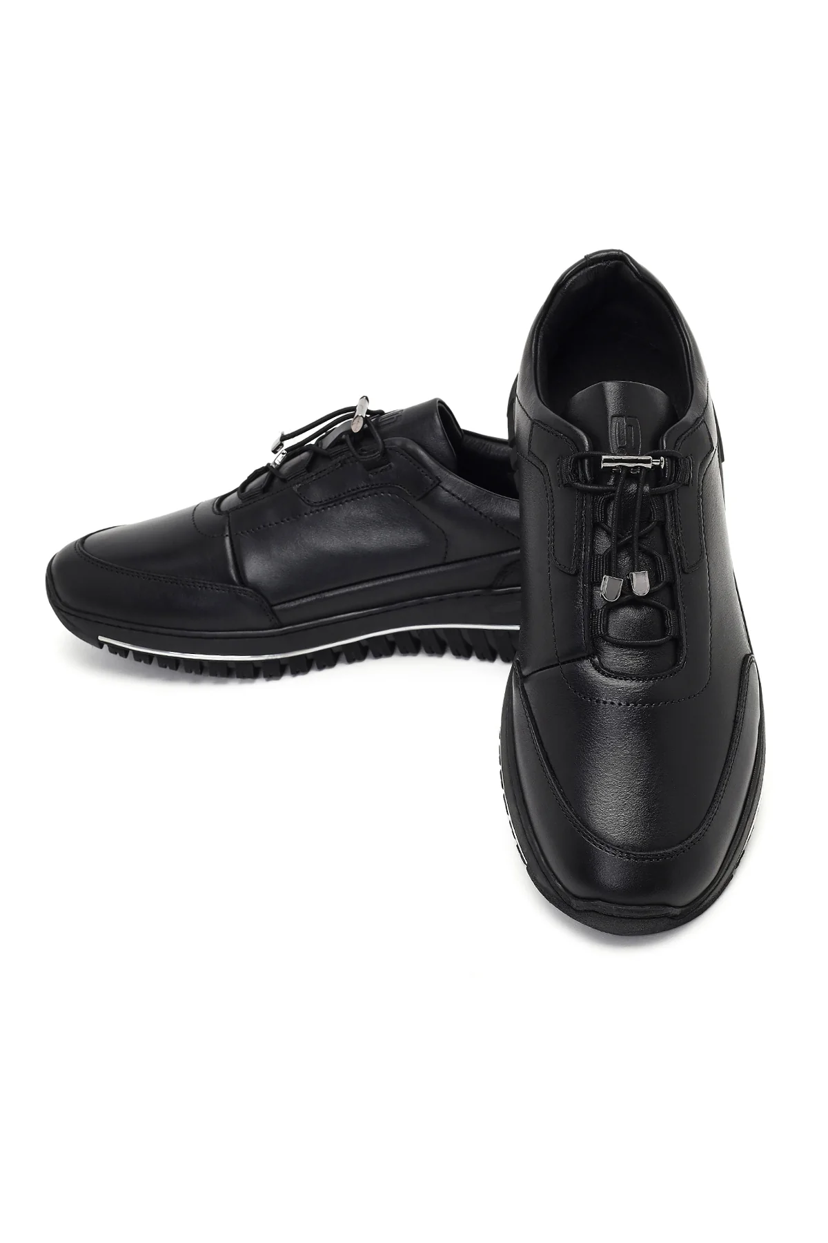Erkek Siyah Bağcıklı Kalın Tabanlı Deri Casual Sneaker - Image 10