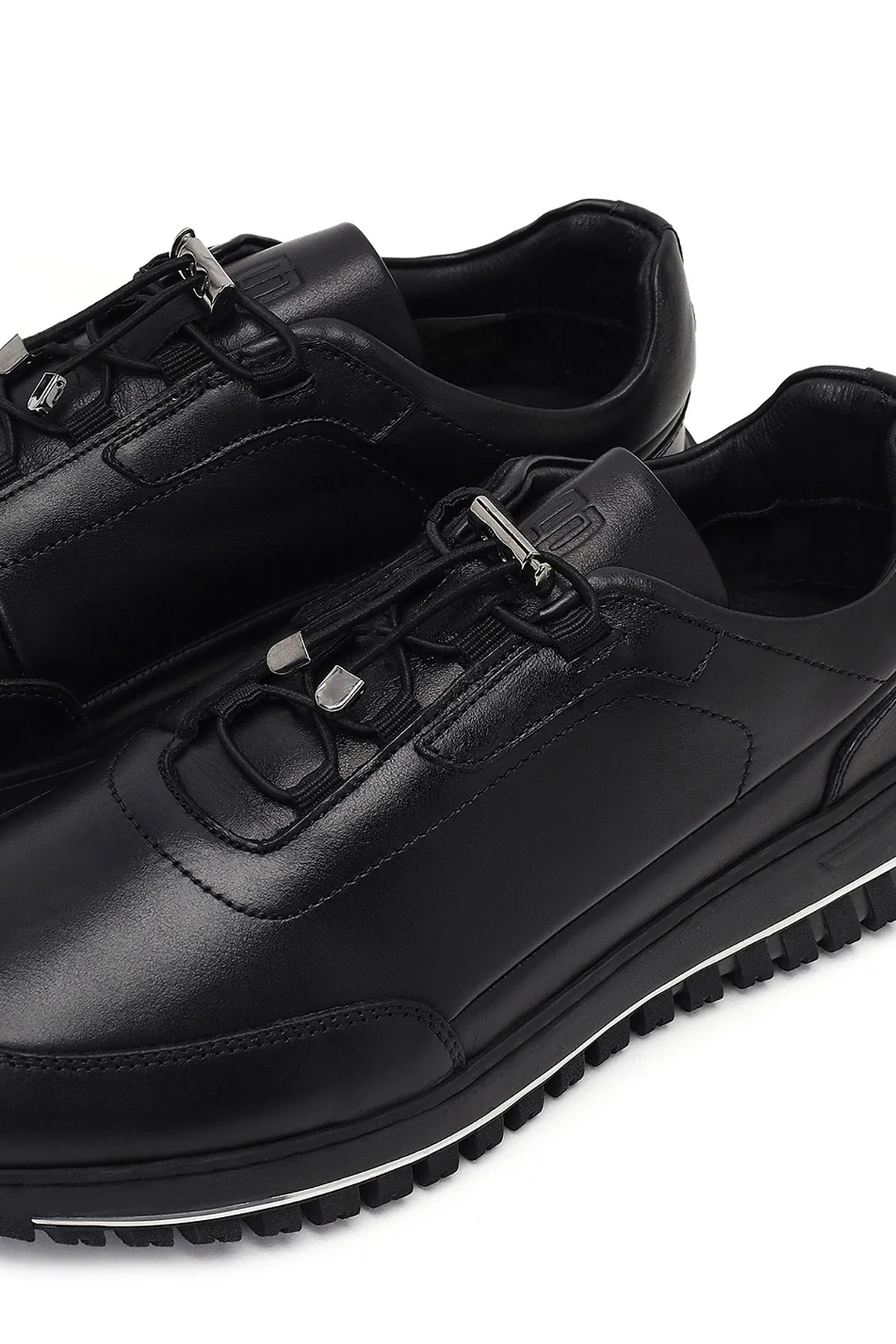 Erkek Siyah Bağcıklı Kalın Tabanlı Deri Casual Sneaker - Image 12