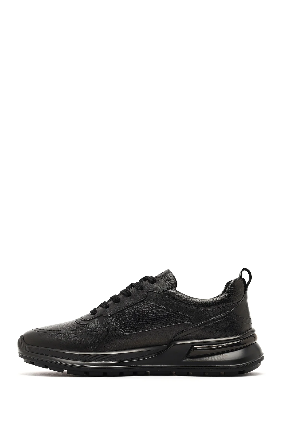 Erkek Siyah Bağcıklı Kalın Tabanlı Deri Casual Sneaker - Image 2