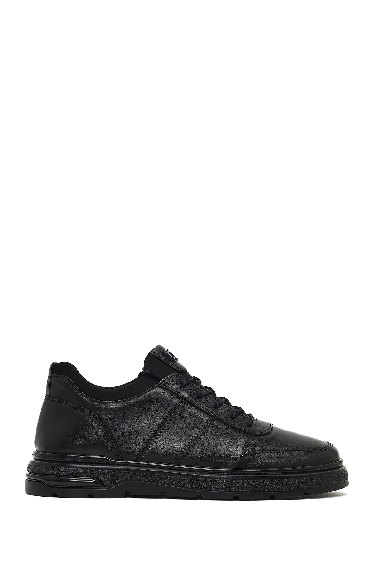 Erkek Siyah Bağcıklı Kalın Tabanlı Deri Casual Sneaker