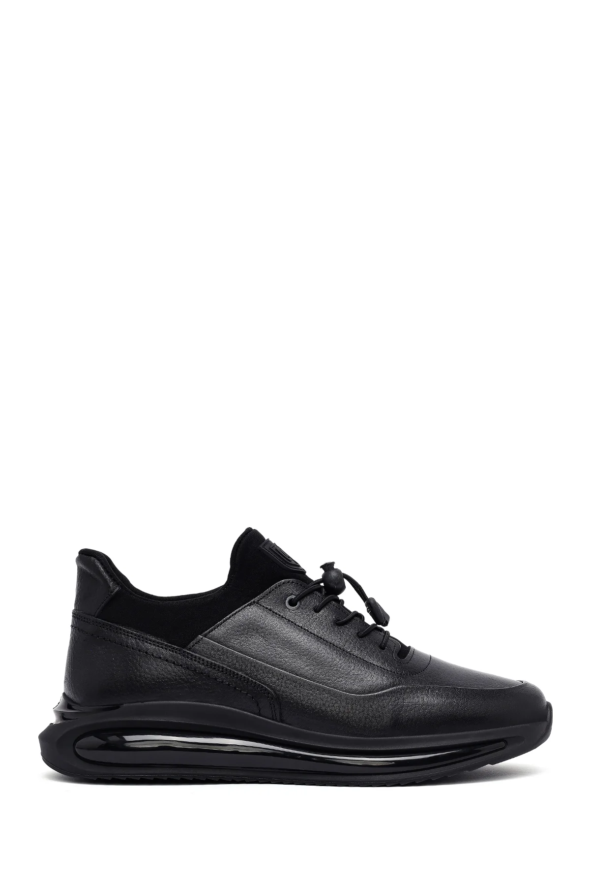 Erkek Siyah Bağcıklı Kalın Tabanlı Deri Casual Sneaker