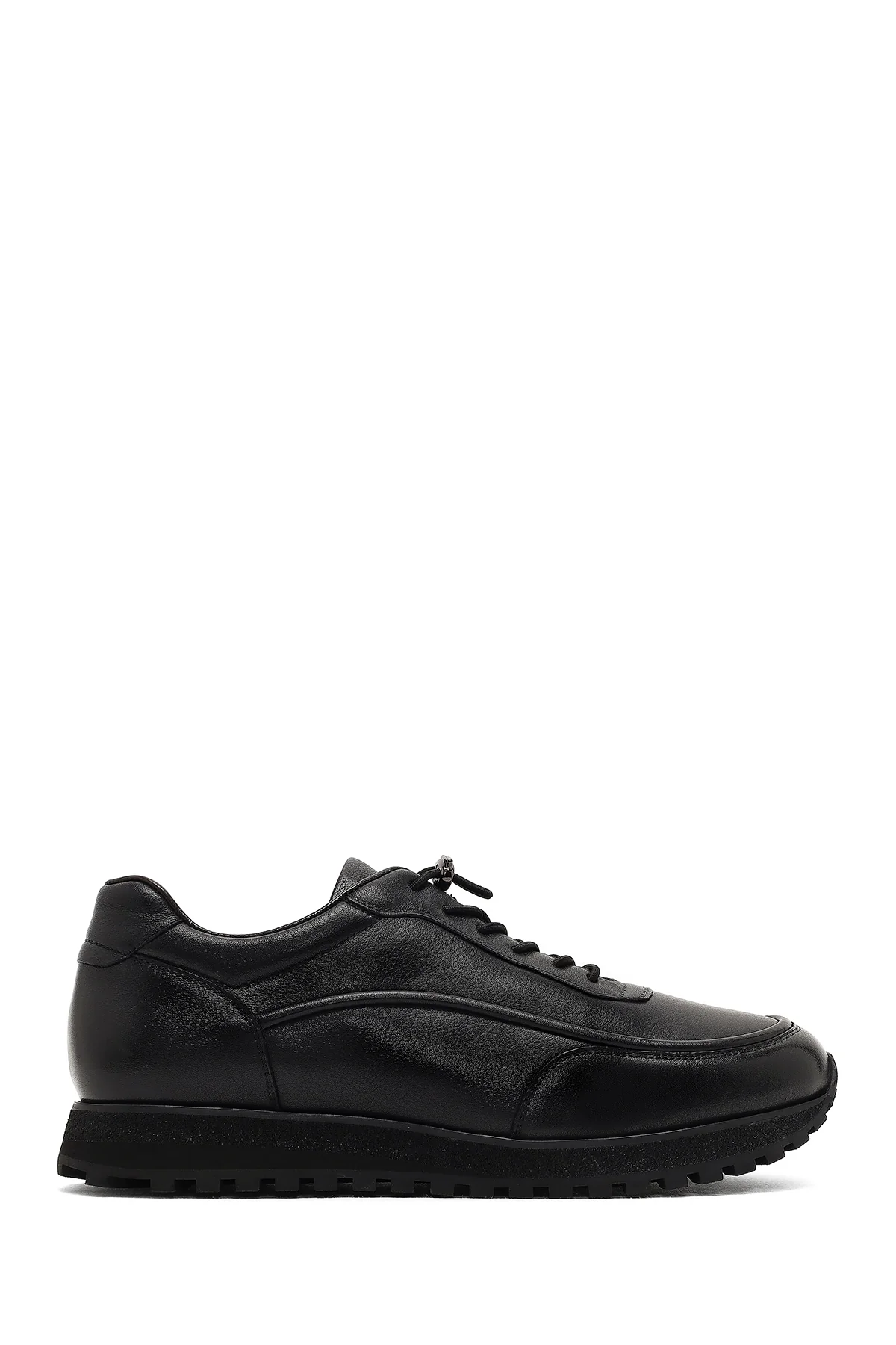 Erkek Siyah Bağcıklı Kalın Tabanlı Deri Casual Sneaker
