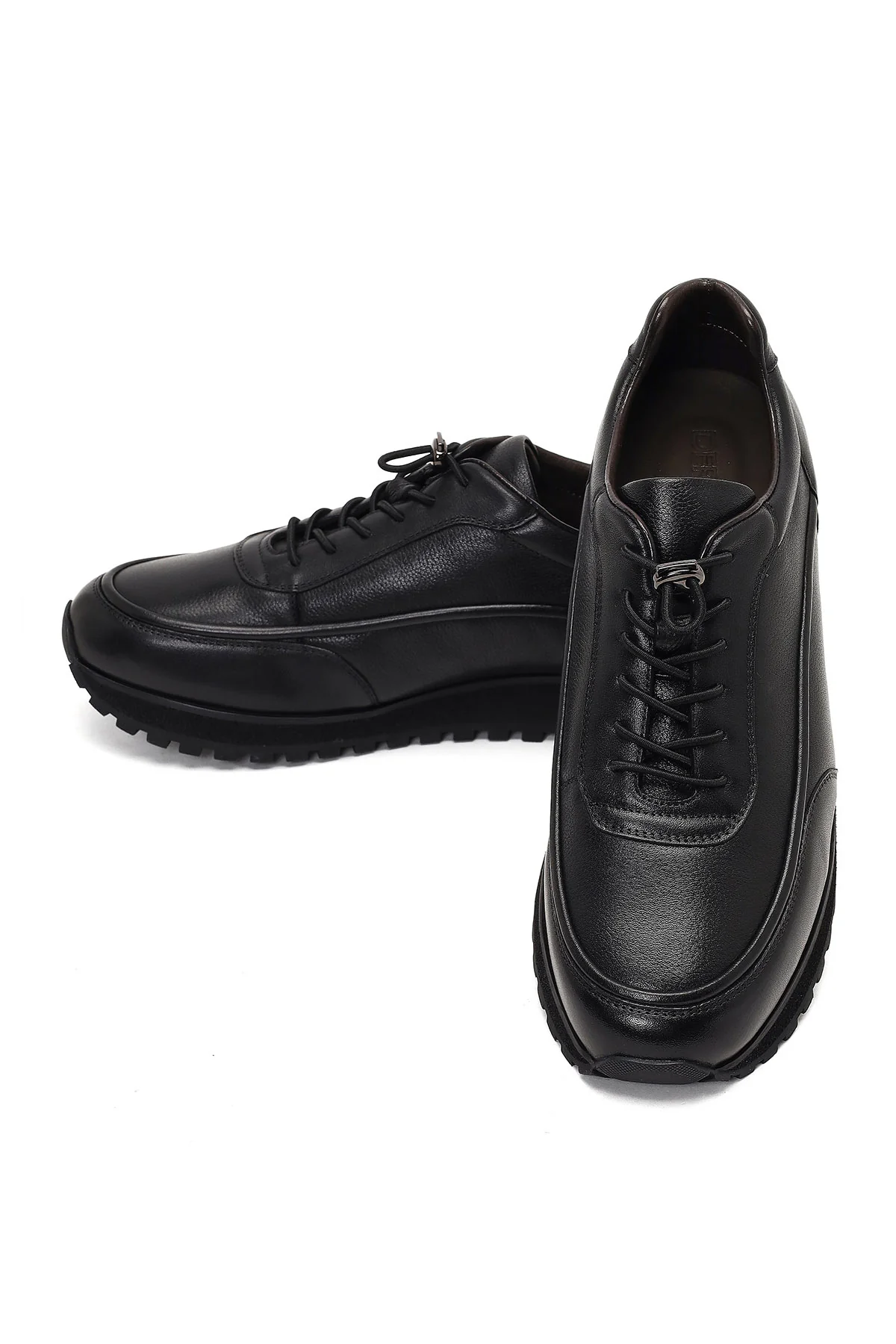 Erkek Siyah Bağcıklı Kalın Tabanlı Deri Casual Sneaker - Image 10