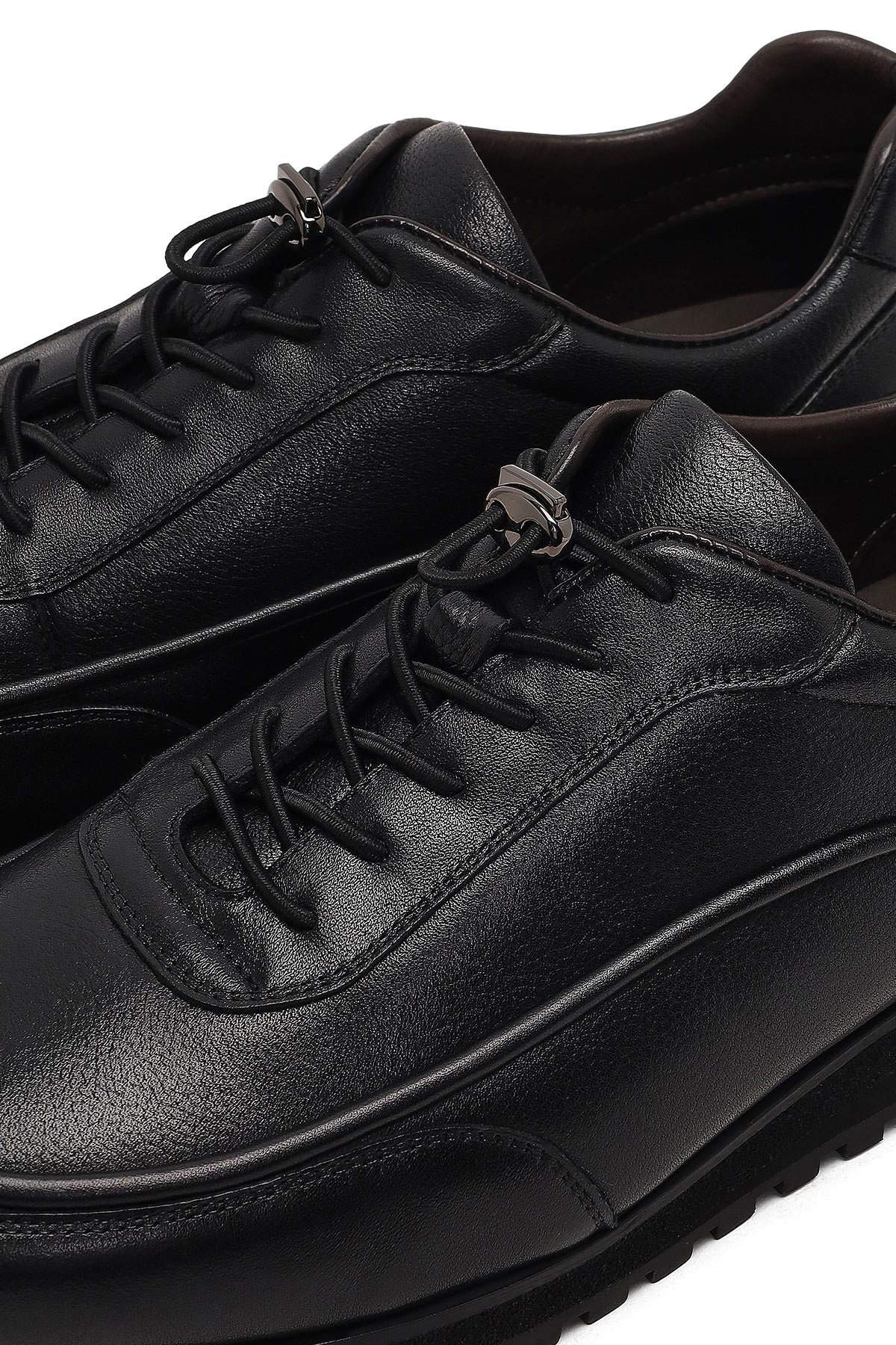 Erkek Siyah Bağcıklı Kalın Tabanlı Deri Casual Sneaker - Image 11