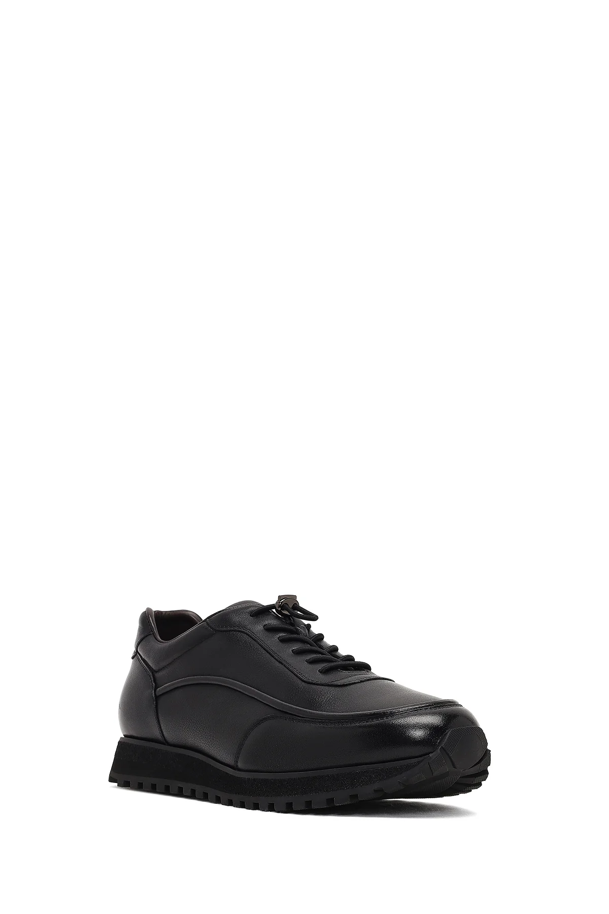 Erkek Siyah Bağcıklı Kalın Tabanlı Deri Casual Sneaker - Image 6