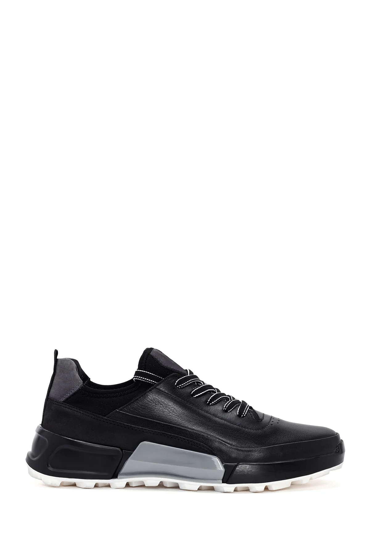 Erkek Siyah Bağcıklı Kalın Tabanlı Deri Sneaker