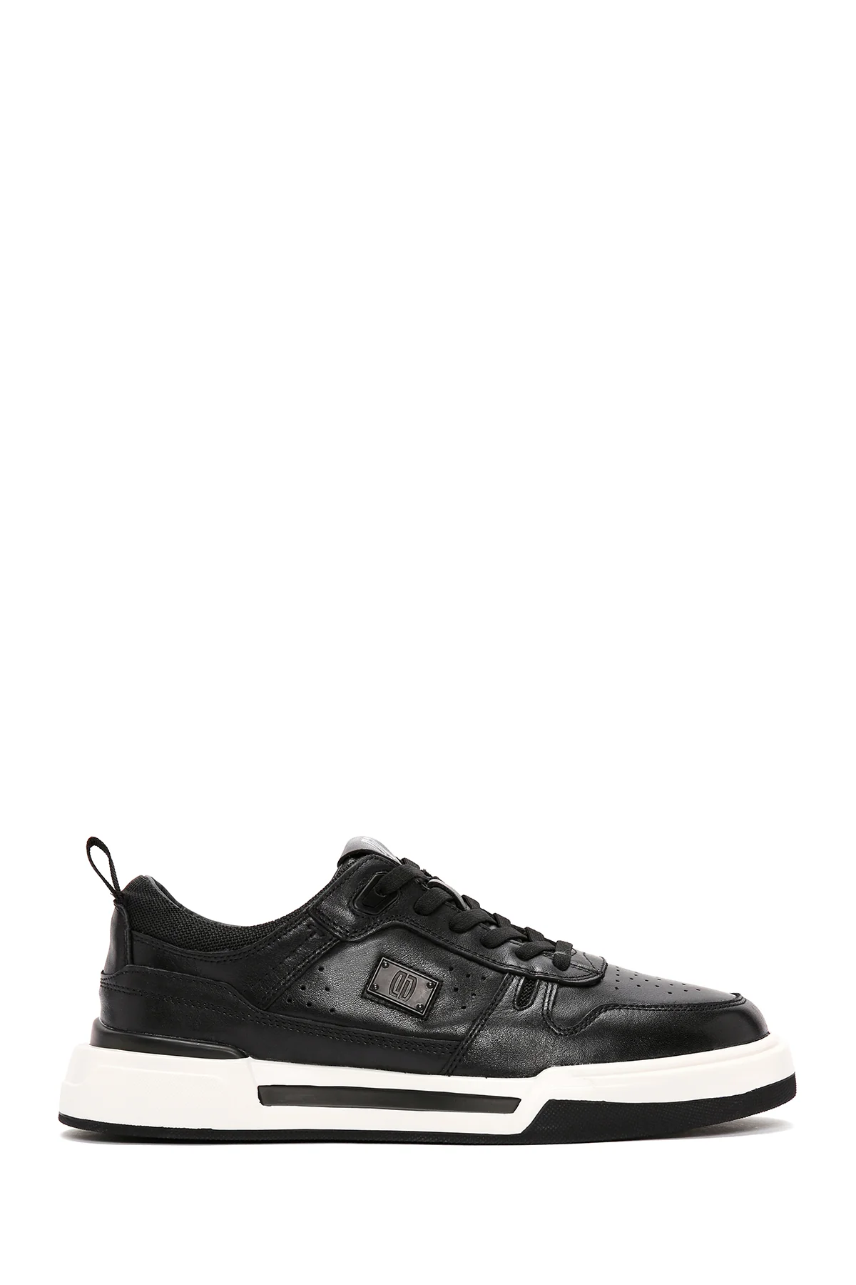 Erkek Siyah Bağcıklı Kalın Tabanlı Deri Sneaker