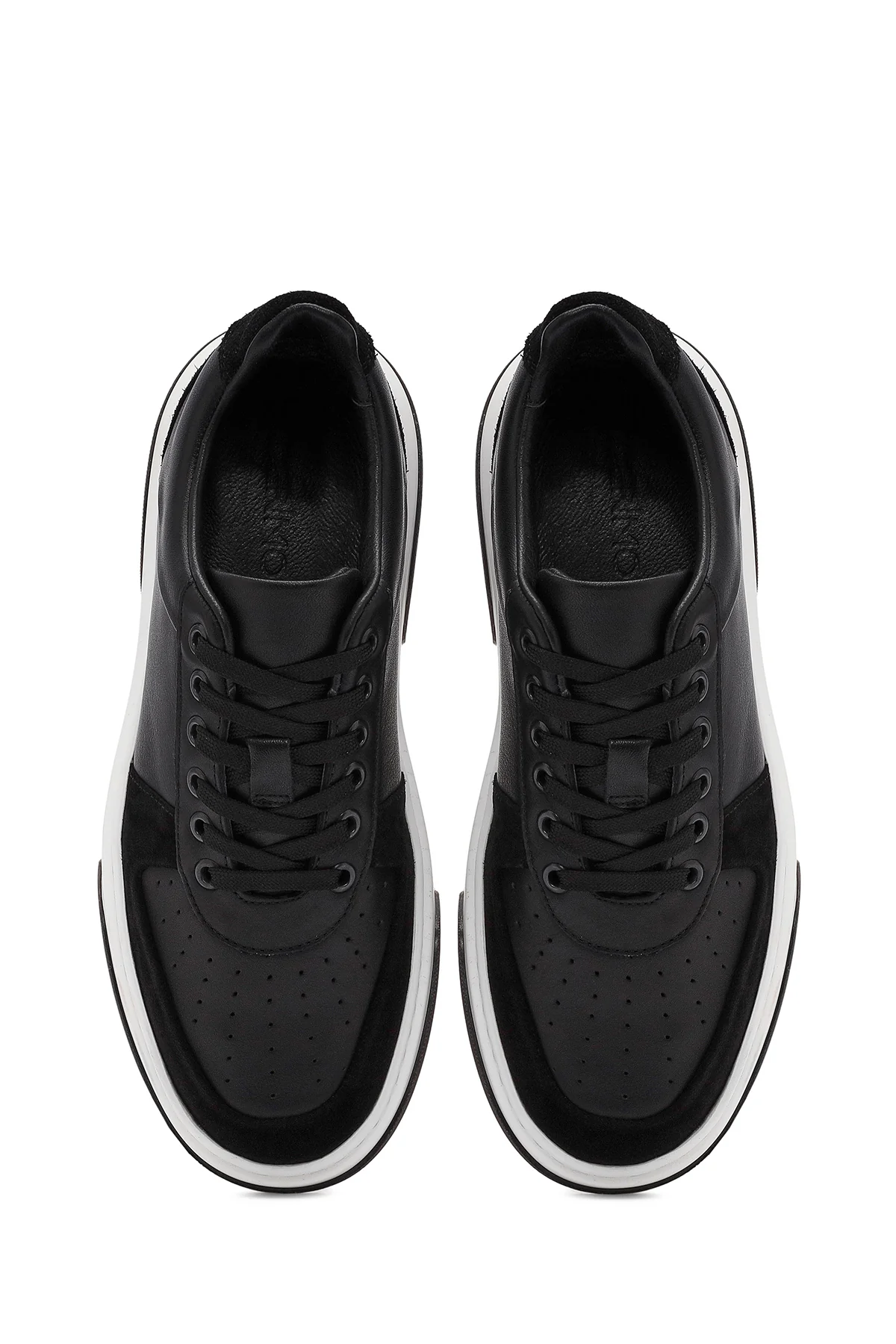 Erkek Siyah Bağcıklı Kalın Tabanlı Deri Sneaker - Image 7