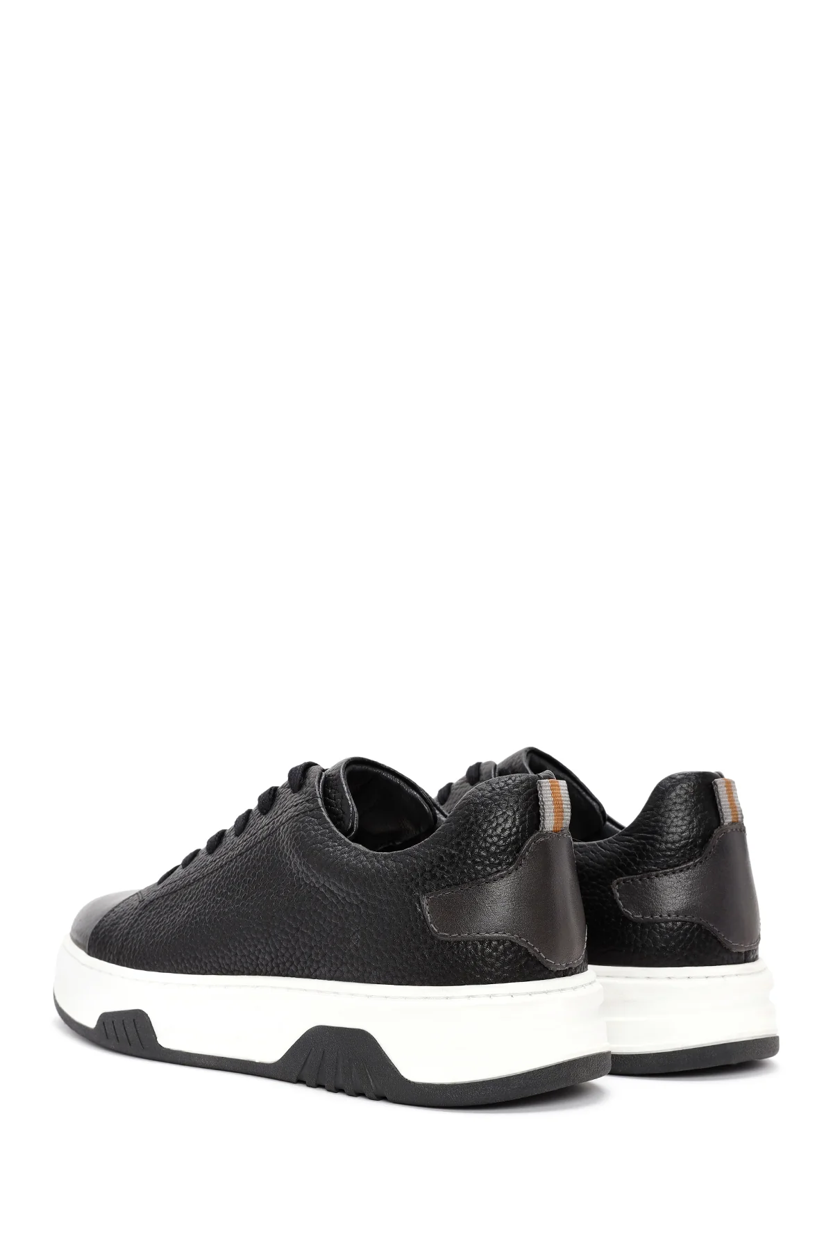 Erkek Siyah Bağcıklı Kalın Tabanlı Deri Sneaker - Image 5