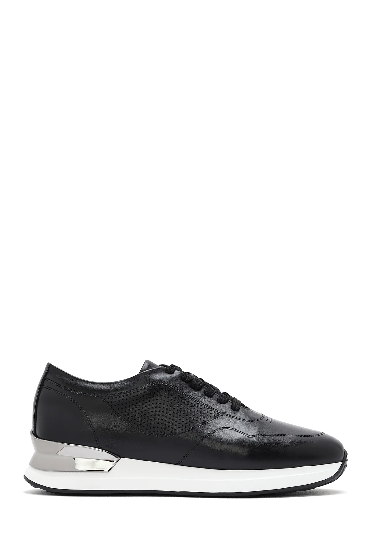 Erkek Siyah Bağcıklı Kalın Tabanlı Deri Sneaker