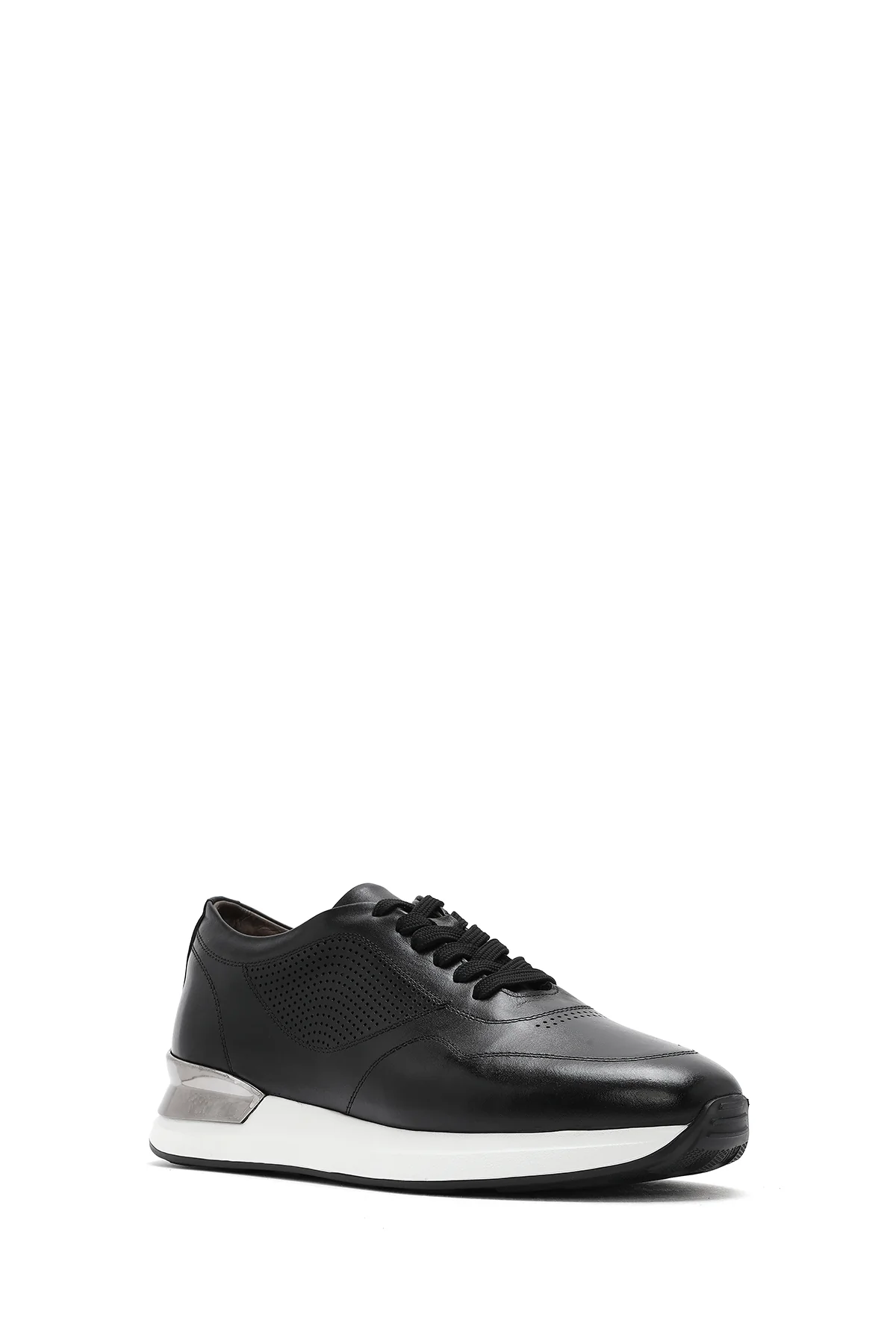 Erkek Siyah Bağcıklı Kalın Tabanlı Deri Sneaker - Image 6