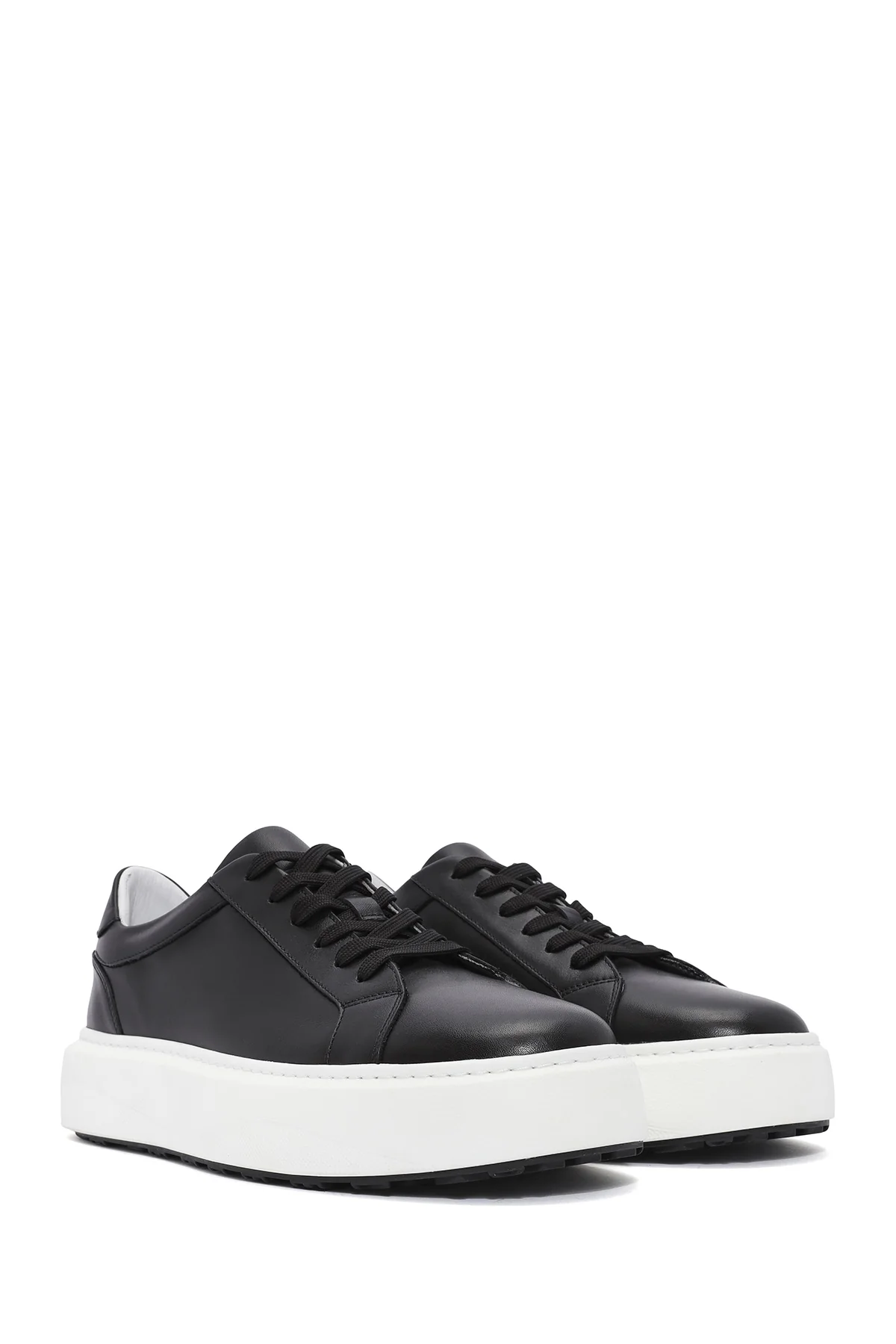 Erkek Siyah Bağcıklı Kalın Tabanlı Deri Sneaker - Image 3
