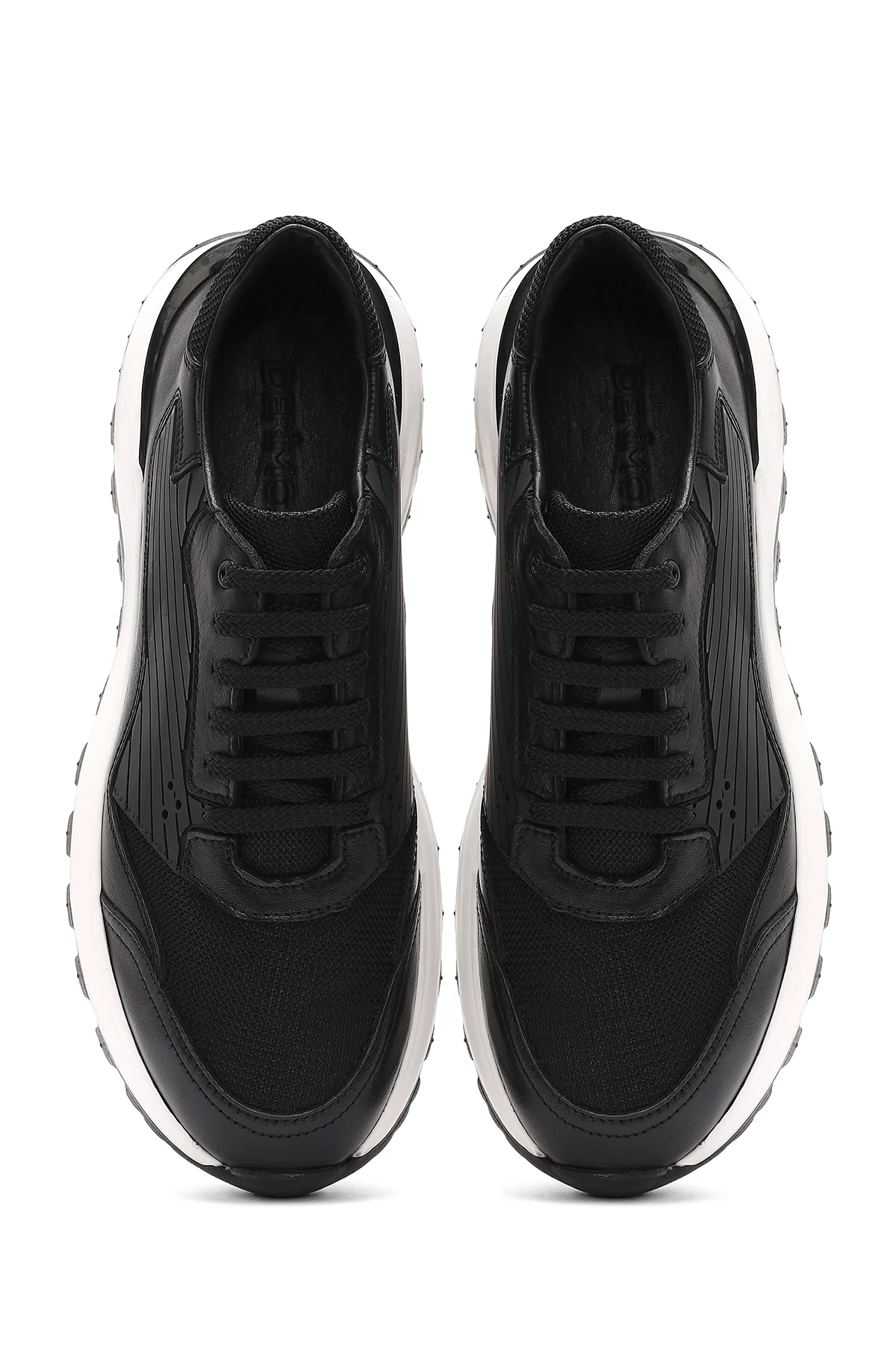 Erkek Siyah Bağcıklı Kalın Tabanlı Deri Sneaker - Image 7
