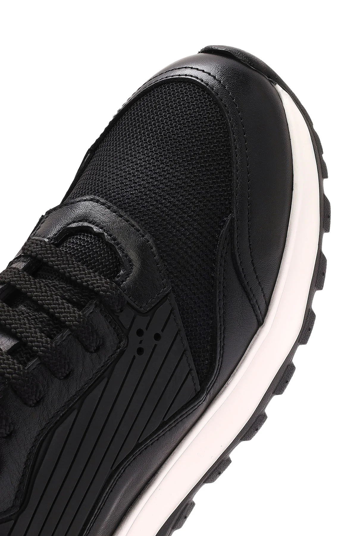 Erkek Siyah Bağcıklı Kalın Tabanlı Deri Sneaker - Image 9