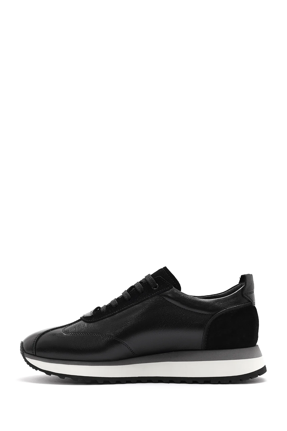 Erkek Siyah Bağcıklı Kalın Tabanlı Deri Sneaker - Image 2