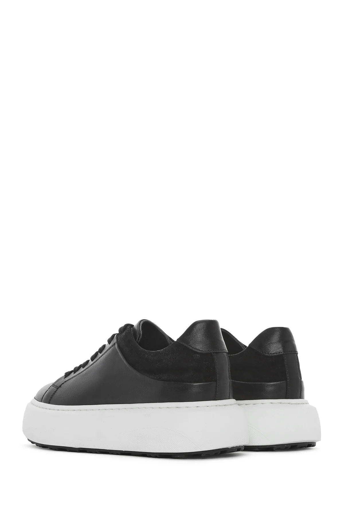 Erkek Siyah Bağcıklı Kalın Tabanlı Deri Sneaker - Image 5