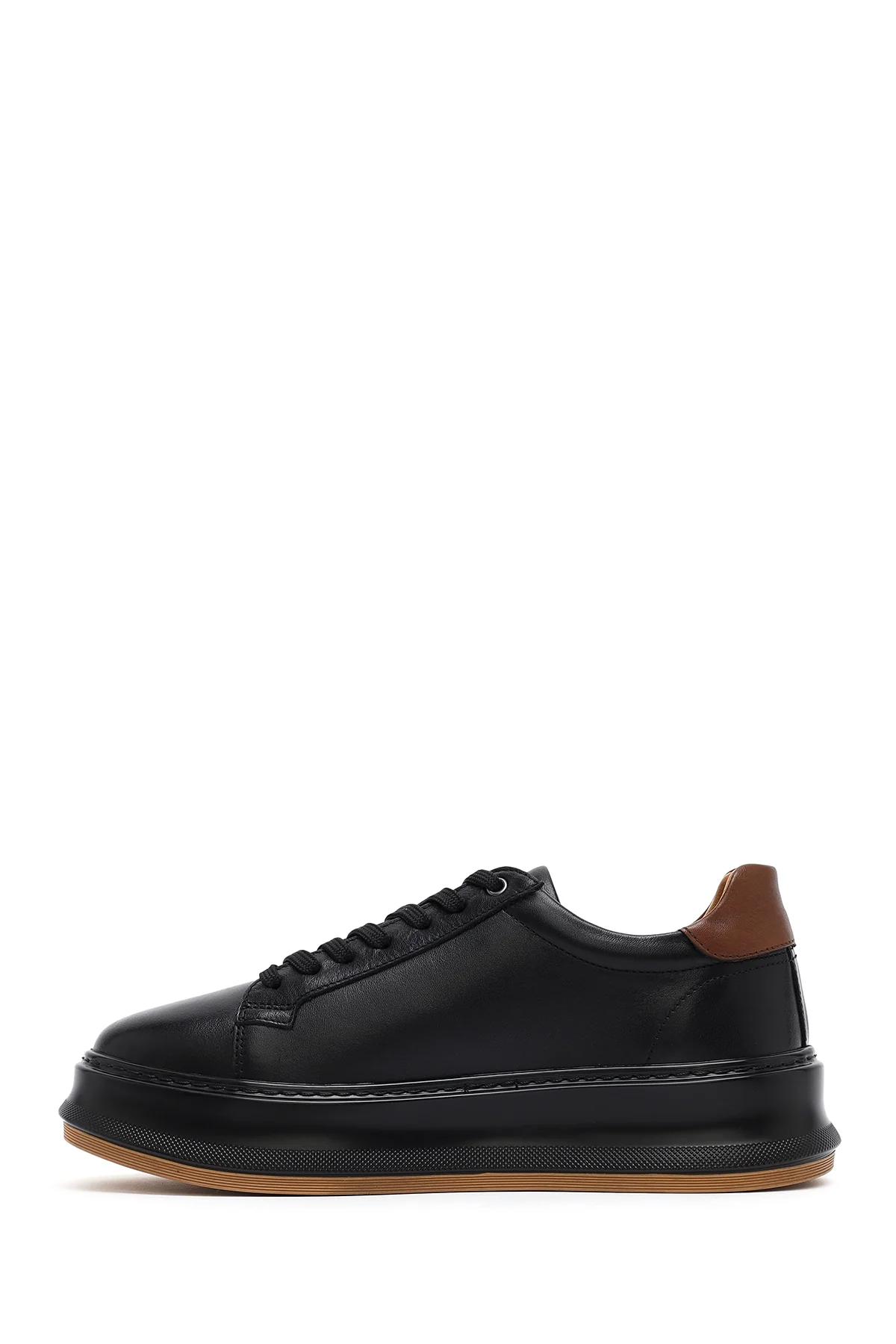 Erkek Siyah Bağcıklı Kalın Tabanlı Deri Sneaker - Image 2
