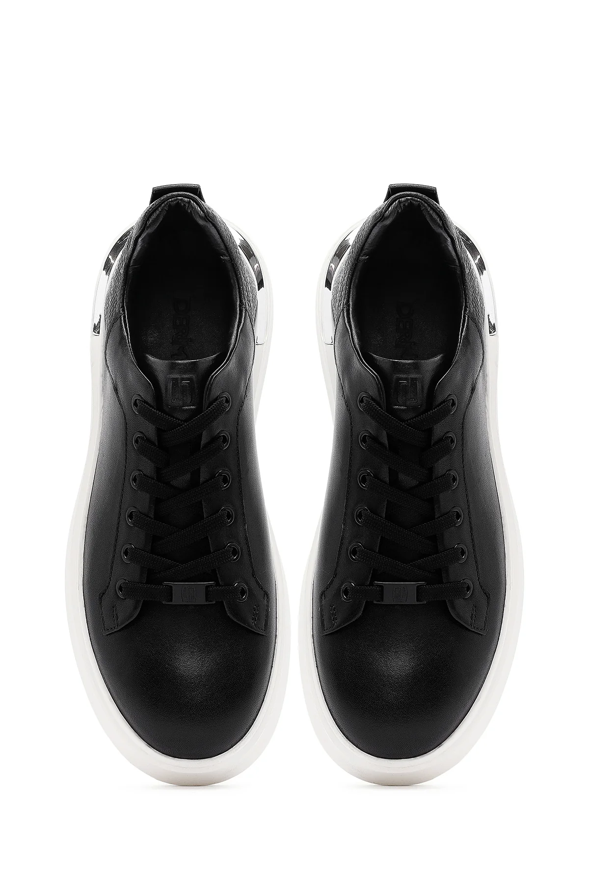 Erkek Siyah Bağcıklı Kalın Tabanlı Deri Sneaker - Image 7