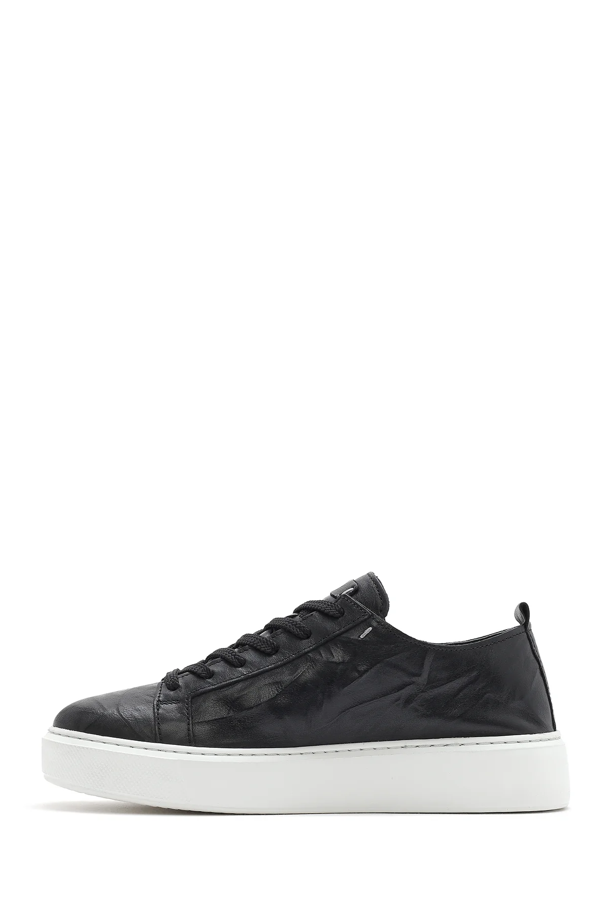 Erkek Siyah Bağcıklı Kalın Tabanlı Deri Sneaker - Image 2