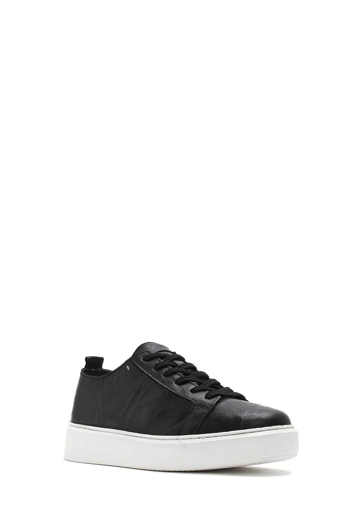 Erkek Siyah Bağcıklı Kalın Tabanlı Deri Sneaker - Image 6