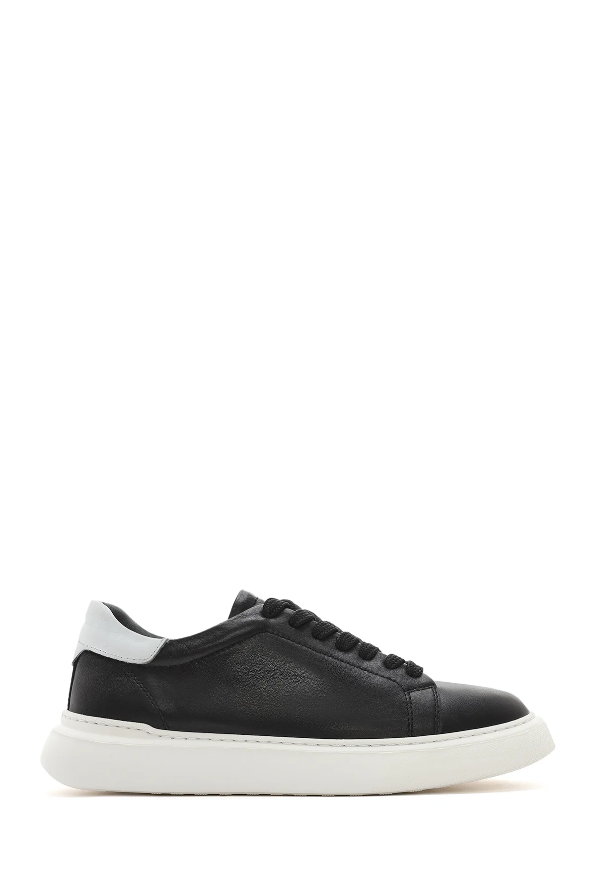 Erkek Siyah Bağcıklı Kalın Tabanlı Deri Sneaker