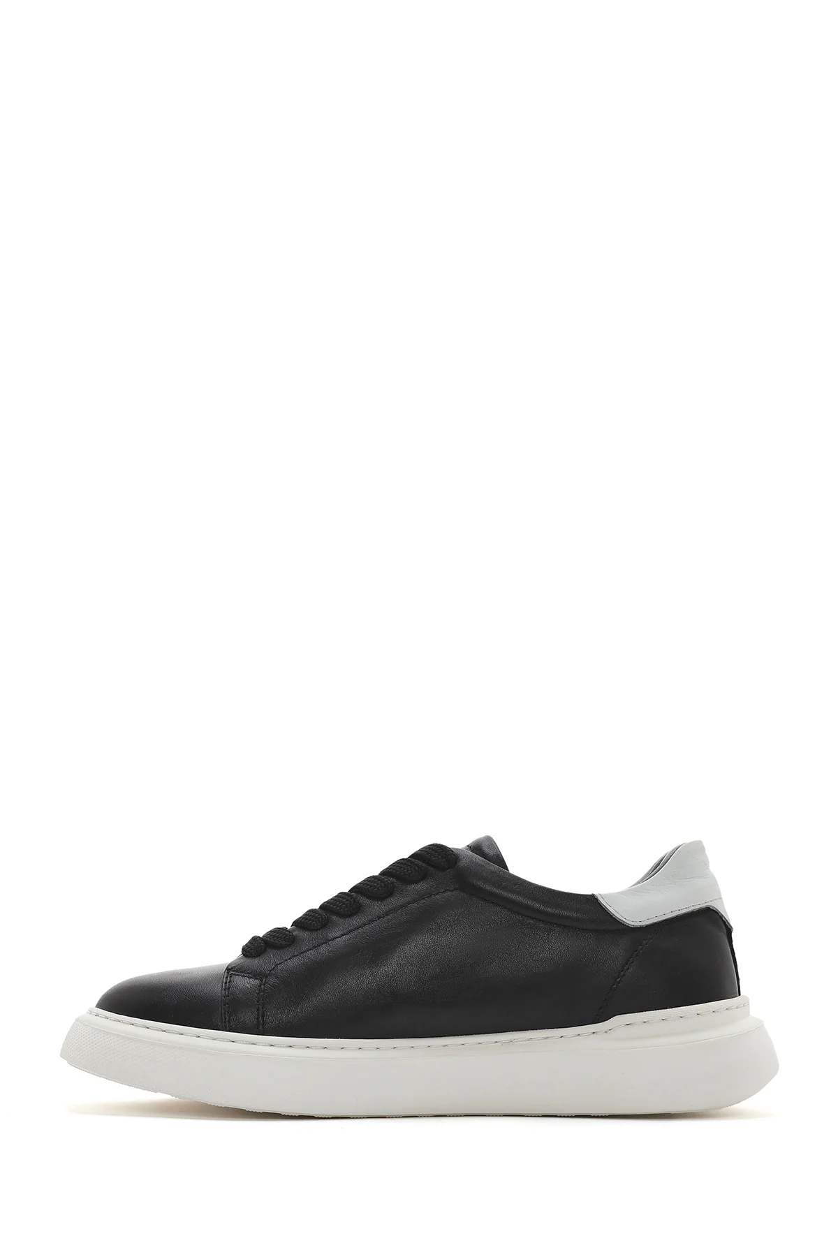 Erkek Siyah Bağcıklı Kalın Tabanlı Deri Sneaker - Image 2