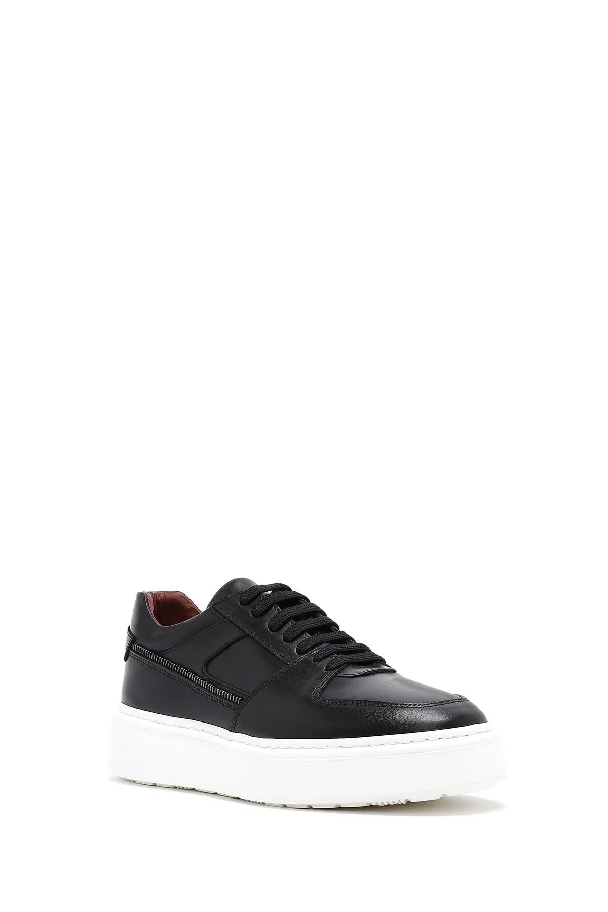 Erkek Siyah Bağcıklı Kalın Tabanlı Deri Sneaker - Image 6