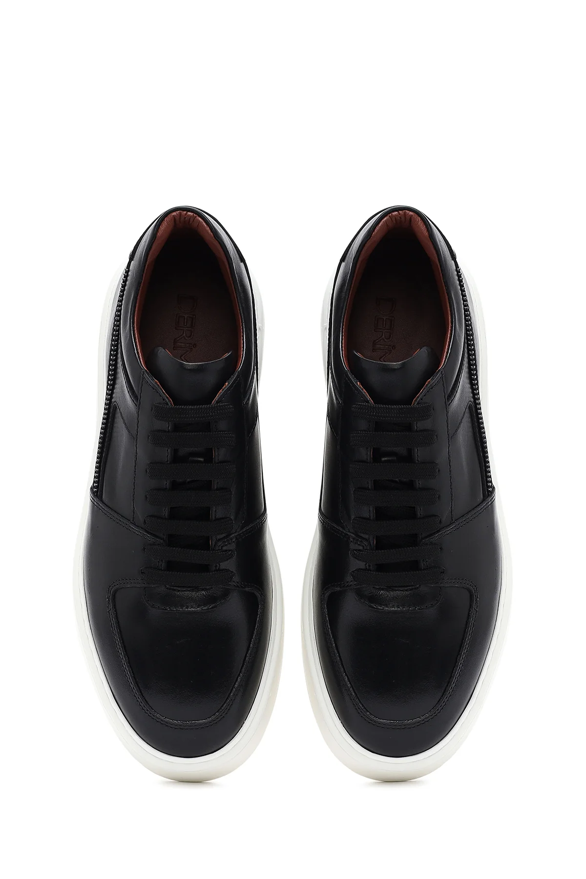 Erkek Siyah Bağcıklı Kalın Tabanlı Deri Sneaker - Image 7