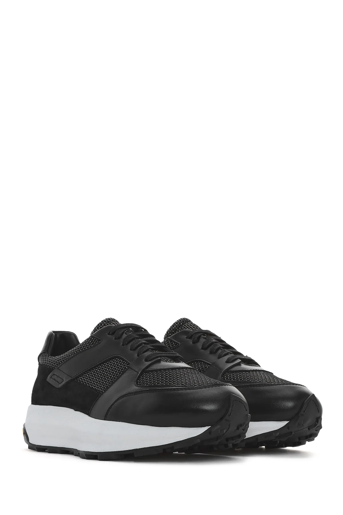 Erkek Siyah Bağcıklı Kalın Tabanlı Deri Sneaker - Image 3