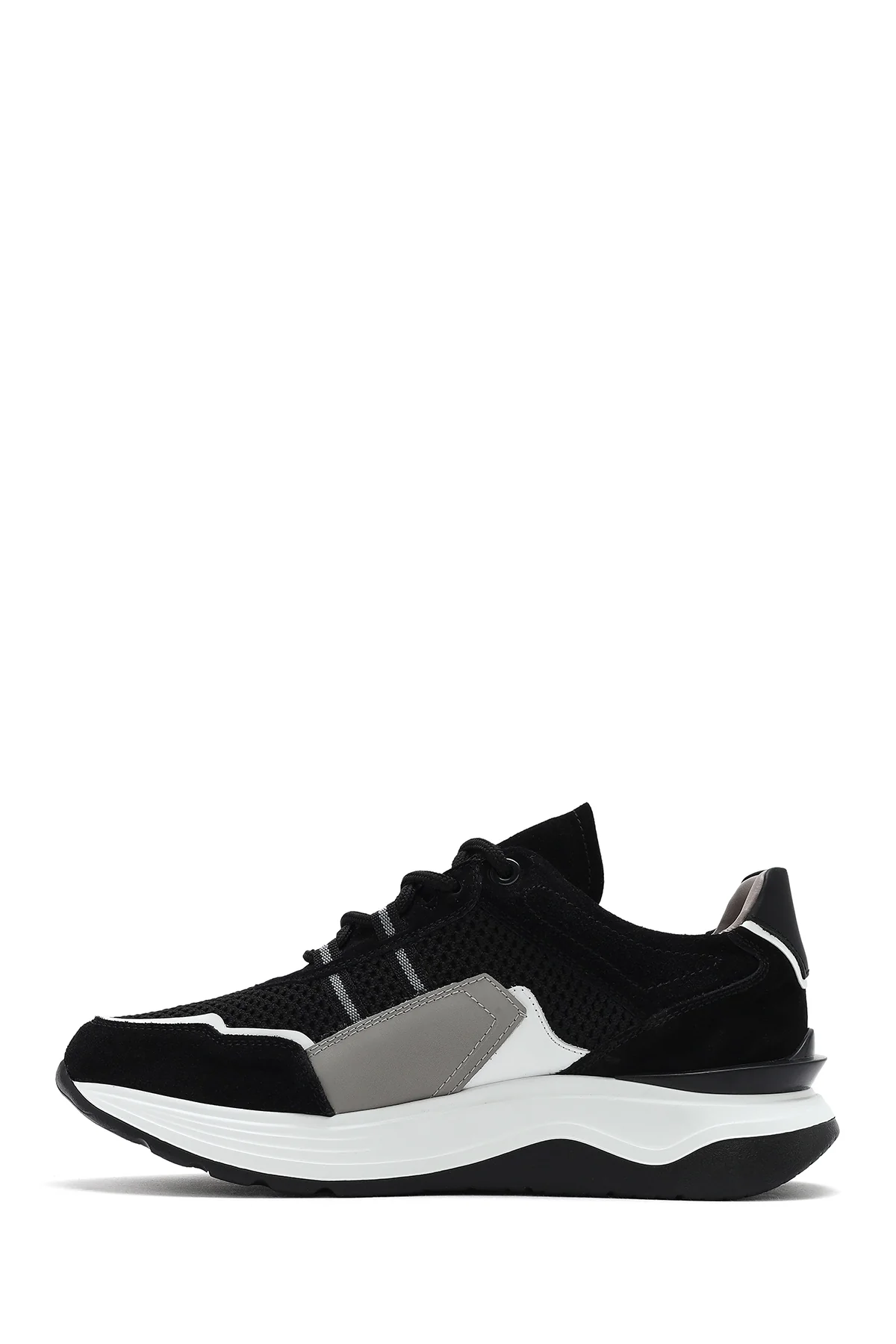 Erkek Siyah Bağcıklı Kalın Tabanlı Deri Sneaker - Image 2