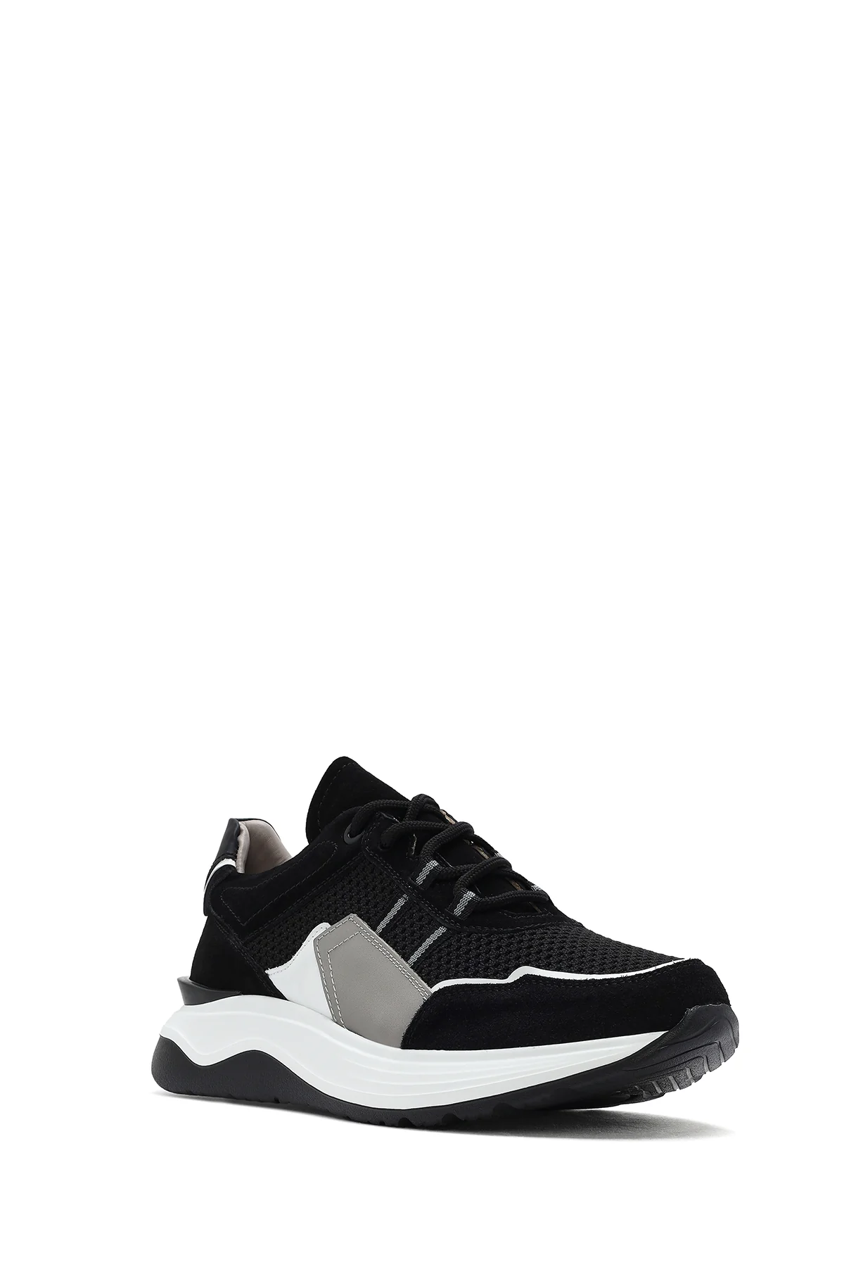 Erkek Siyah Bağcıklı Kalın Tabanlı Deri Sneaker - Image 6
