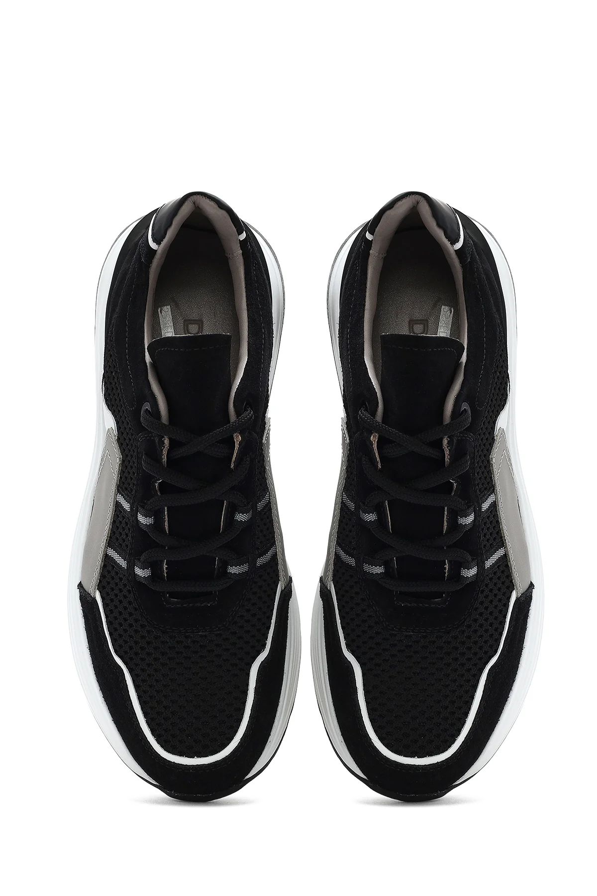 Erkek Siyah Bağcıklı Kalın Tabanlı Deri Sneaker - Image 7