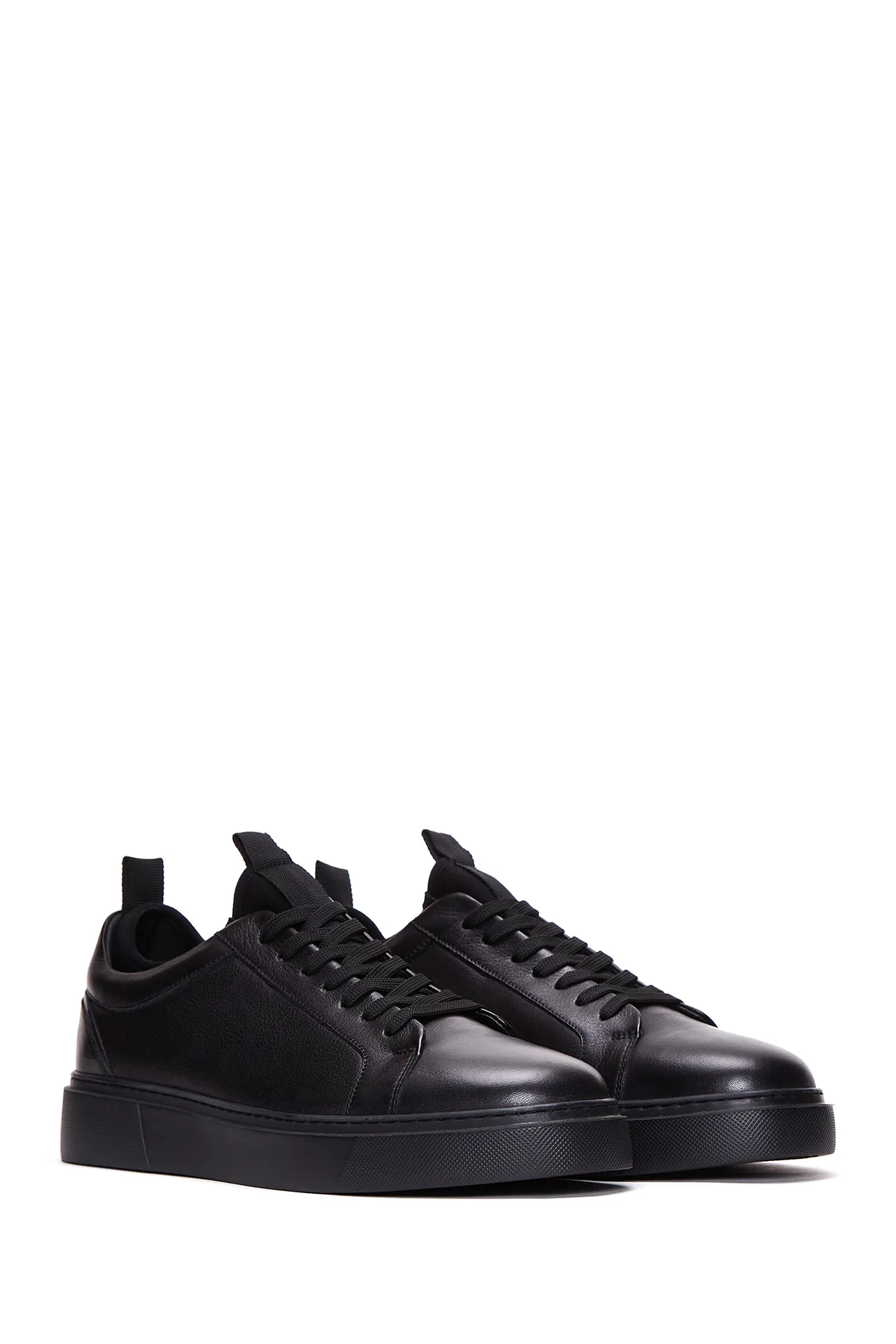 Erkek Siyah Bağcıklı Kalın Tabanlı Deri Sneaker - Image 3