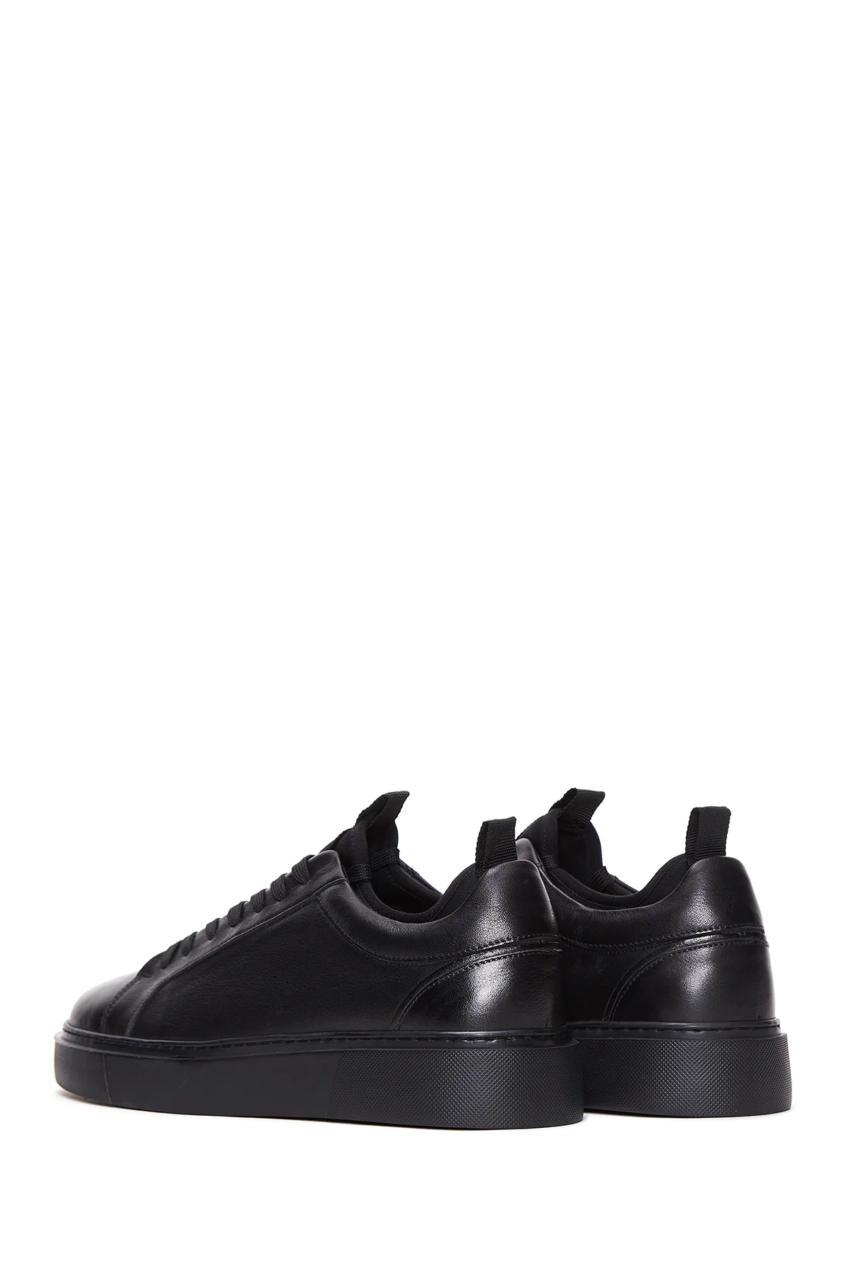 Erkek Siyah Bağcıklı Kalın Tabanlı Deri Sneaker - Image 5
