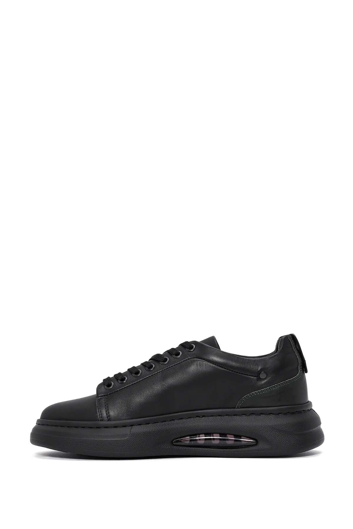 Erkek Siyah Bağcıklı Kalın Tabanlı Deri Sneaker - Image 2