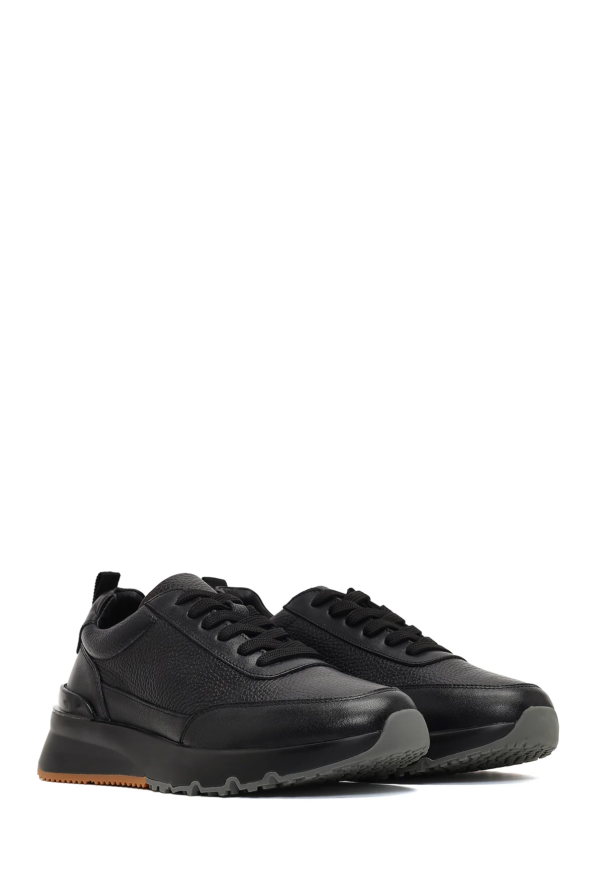 Erkek Siyah Bağcıklı Kalın Tabanlı Deri Sneaker - Image 3