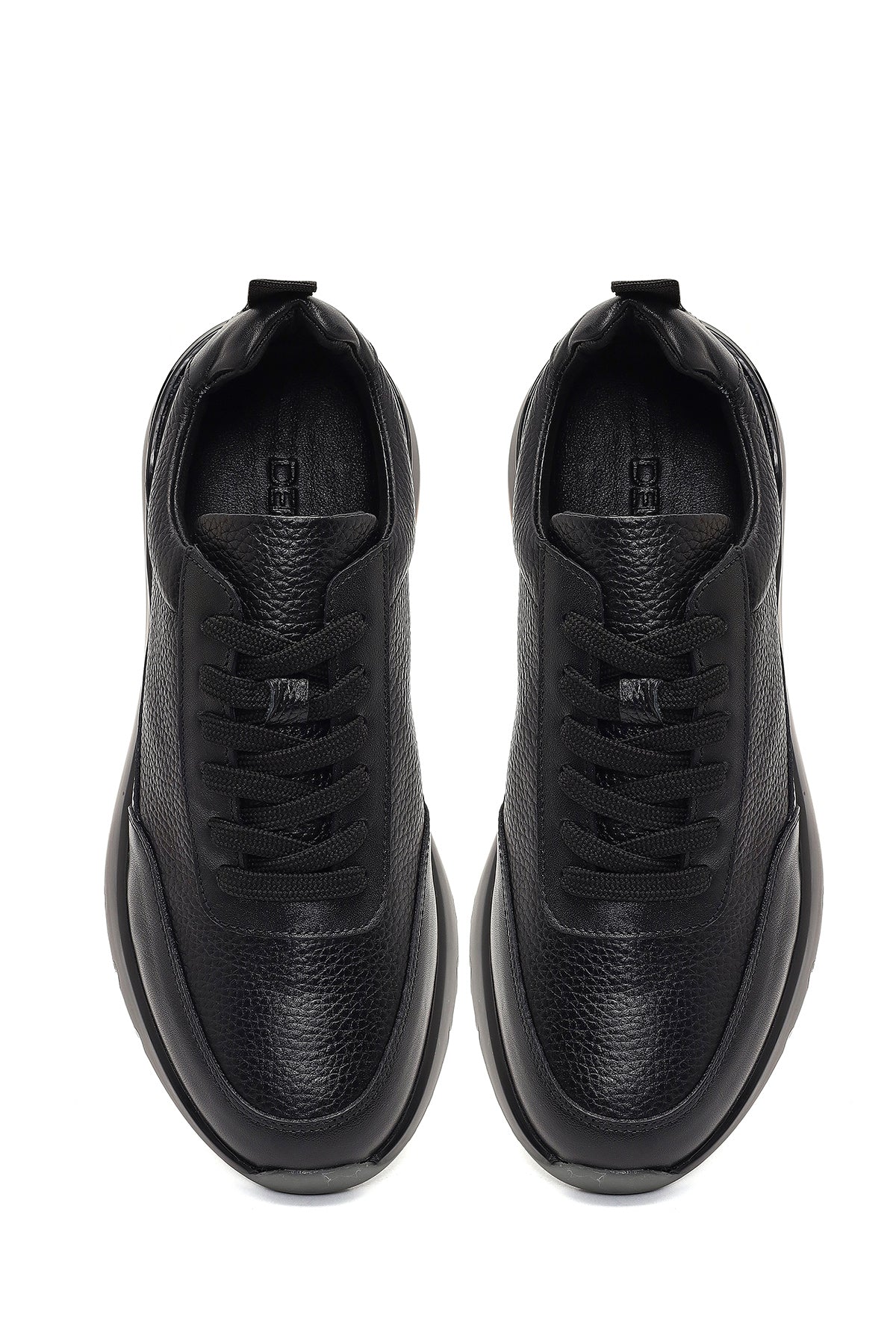 Erkek Siyah Bağcıklı Kalın Tabanlı Deri Sneaker - Image 7