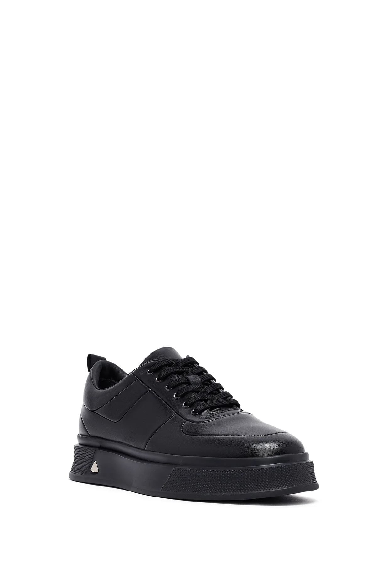 Erkek Siyah Bağcıklı Kalın Tabanlı Deri Sneaker - Image 6