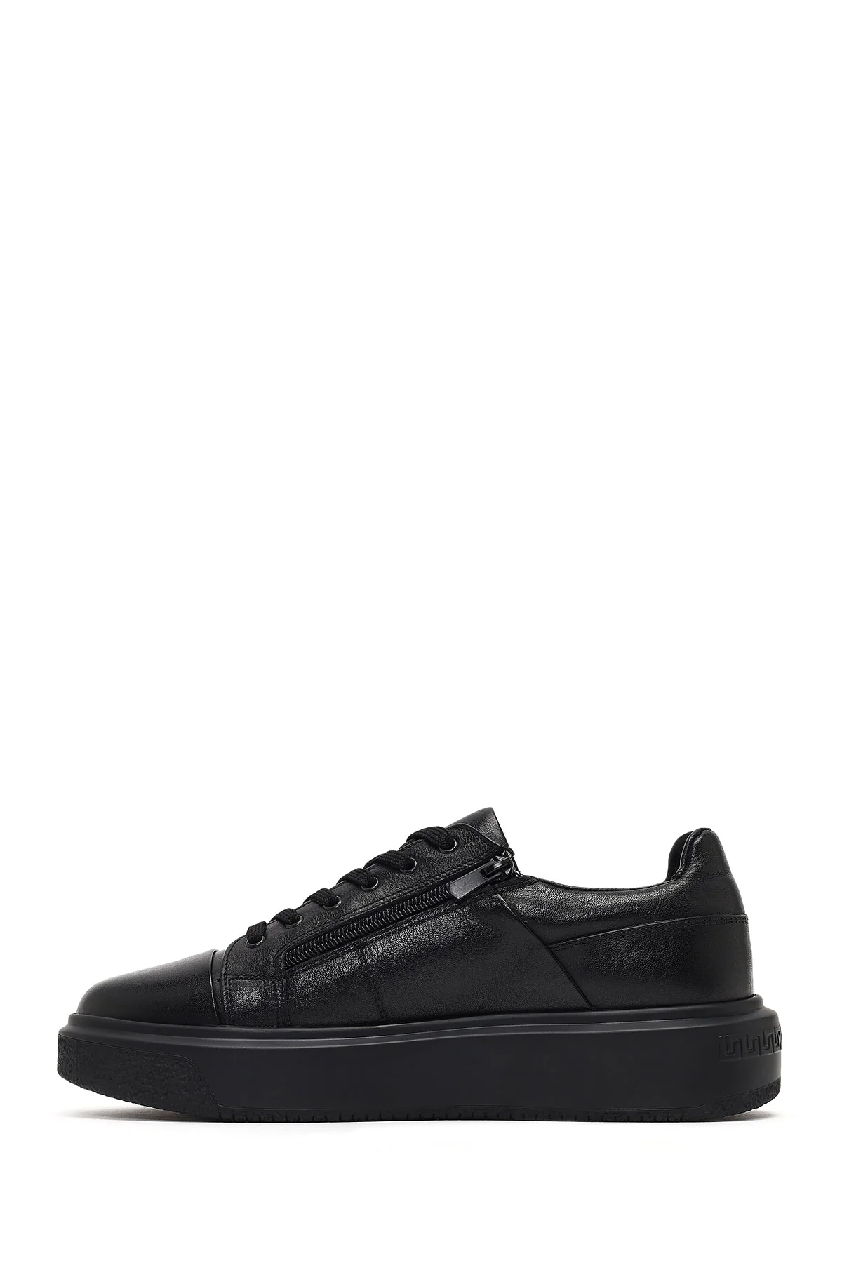 Erkek Siyah Bağcıklı Kalın Tabanlı Deri Sneaker - Image 2