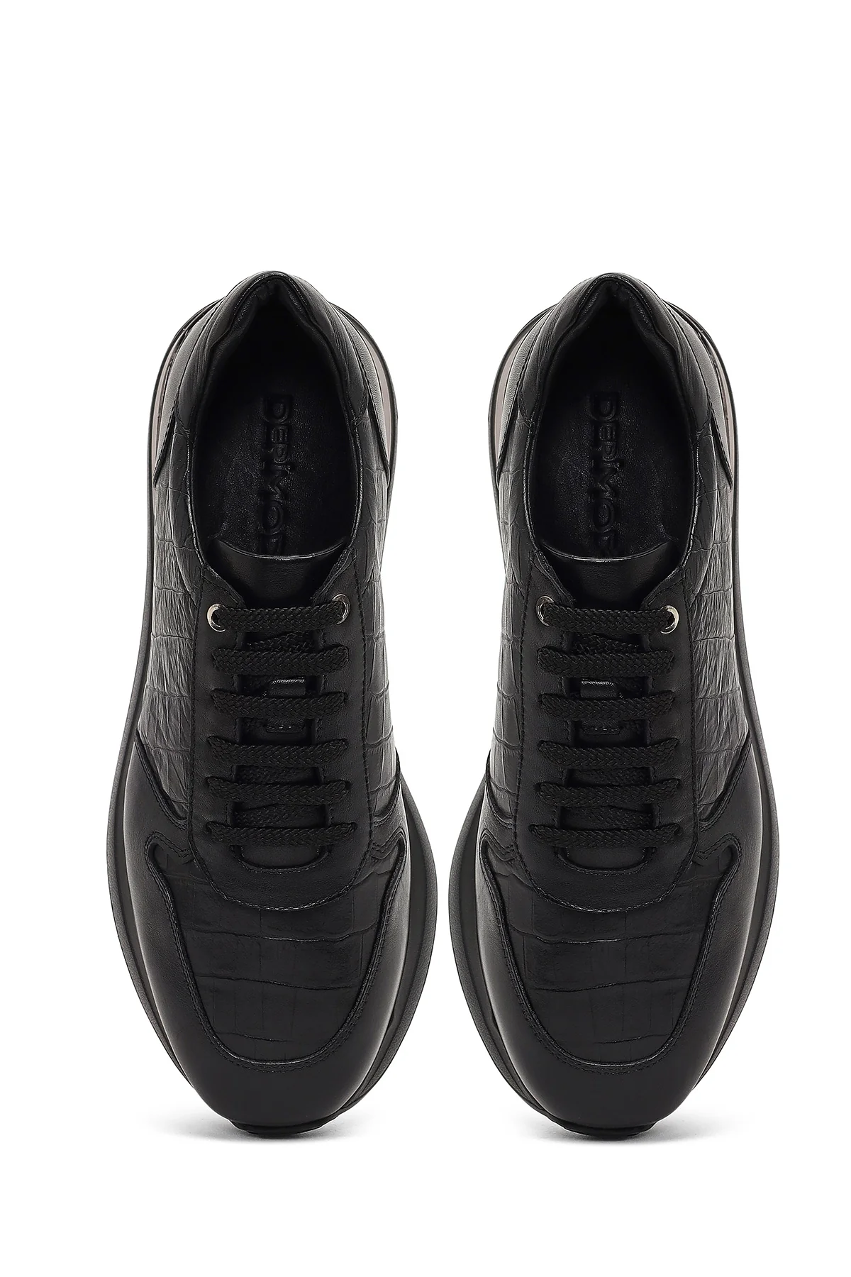 Erkek Siyah Bağcıklı Kalın Tabanlı Deri Sneaker - Image 7