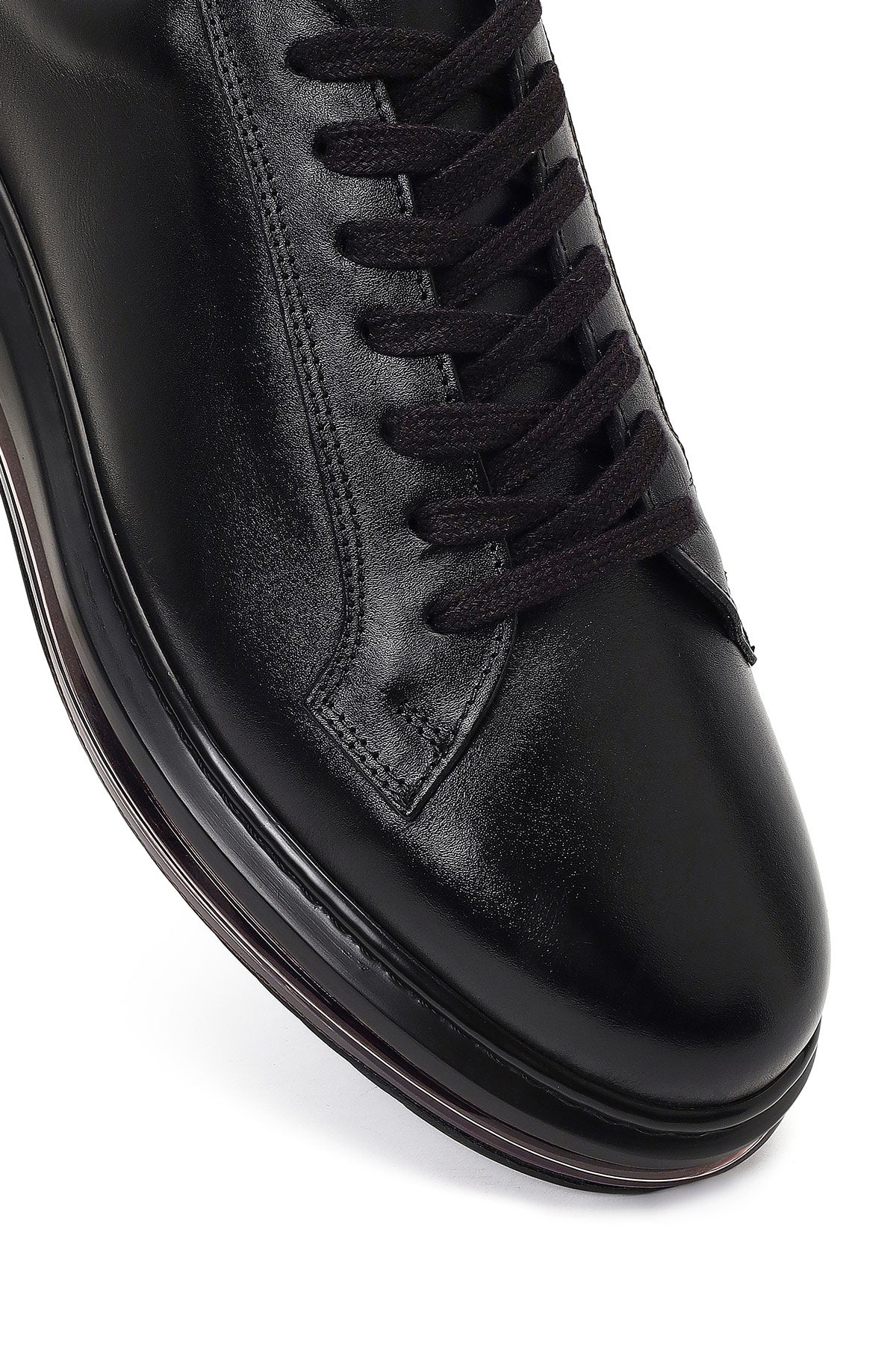 Erkek Siyah Bağcıklı Kalın Tabanlı Deri Sneaker - Image 10