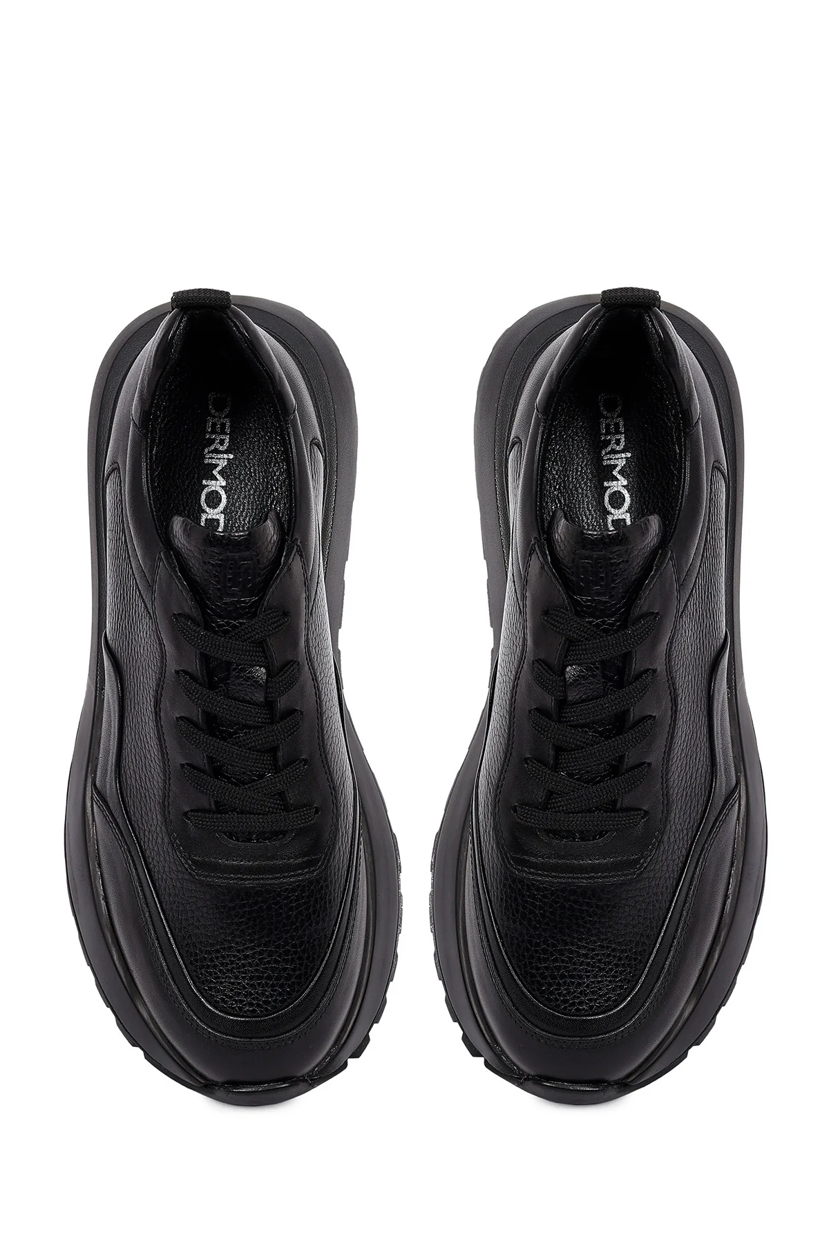 Erkek Siyah Bağcıklı Kalın Tabanlı Deri Sneaker - Image 7