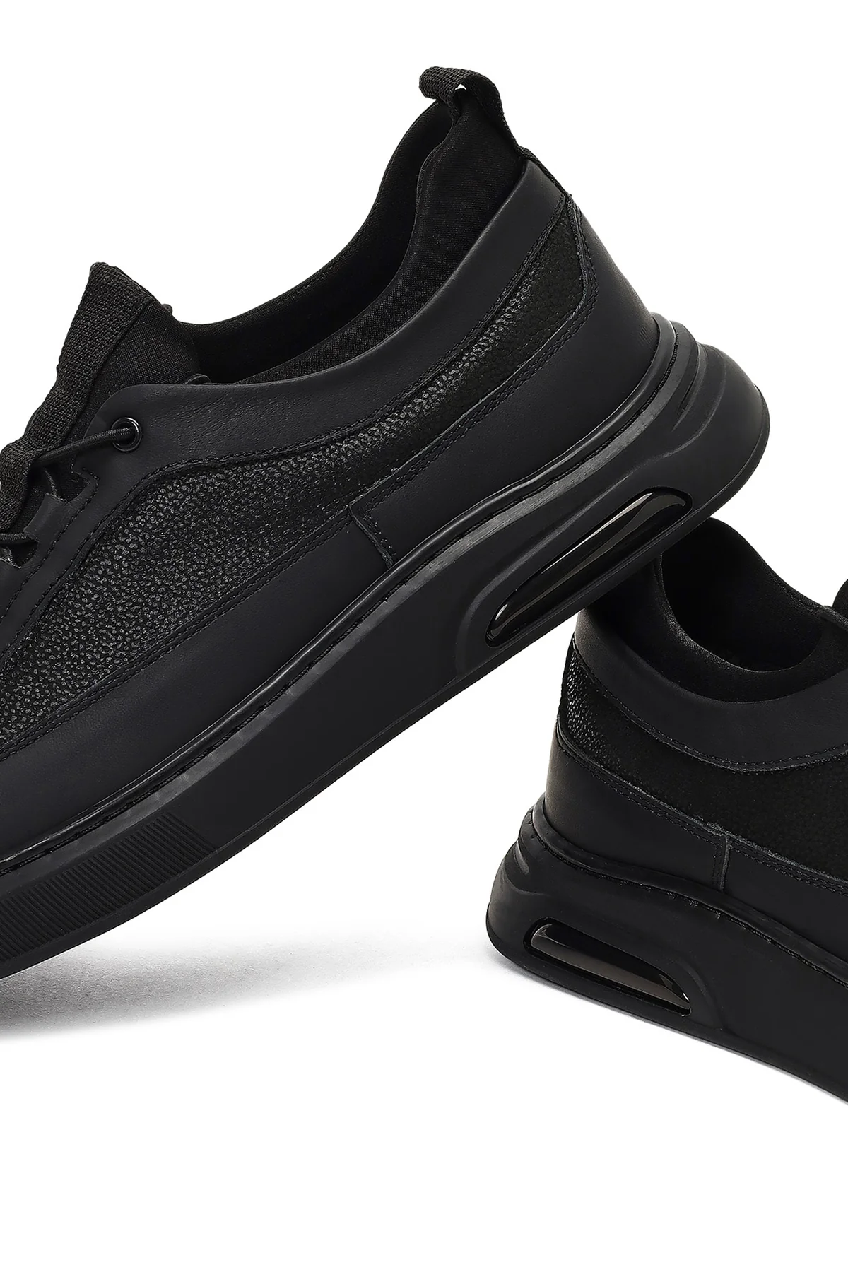 Erkek Siyah Bağcıklı Kalın Tabanlı Deri Sneaker - Image 10